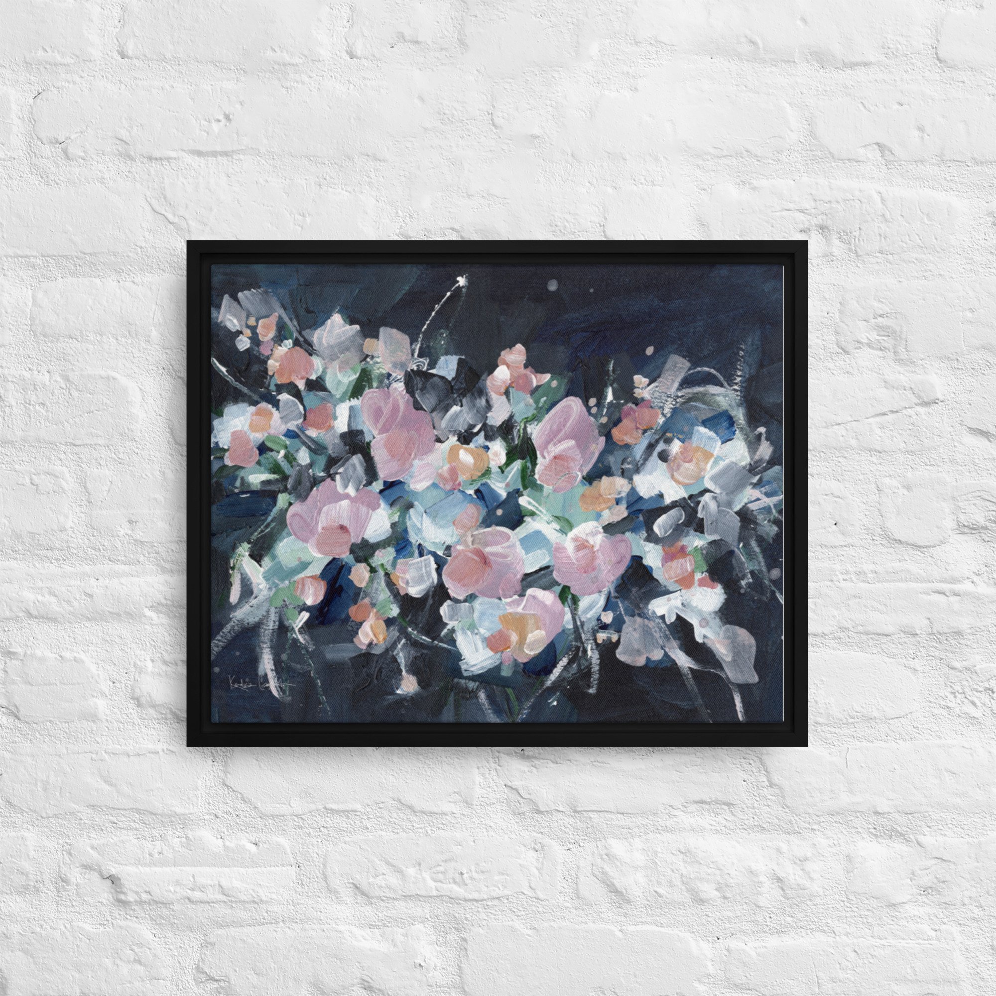 Framed Canvas Print - Winter Blooms no.1" an abstract flower painting by Kendra Castillo