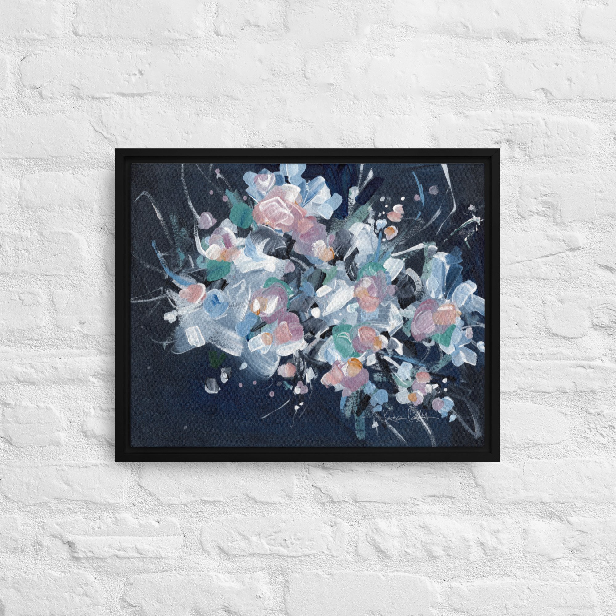 Framed Canvas Print - Winter Blooms no.2" an abstract flower painting by Kendra Castillo