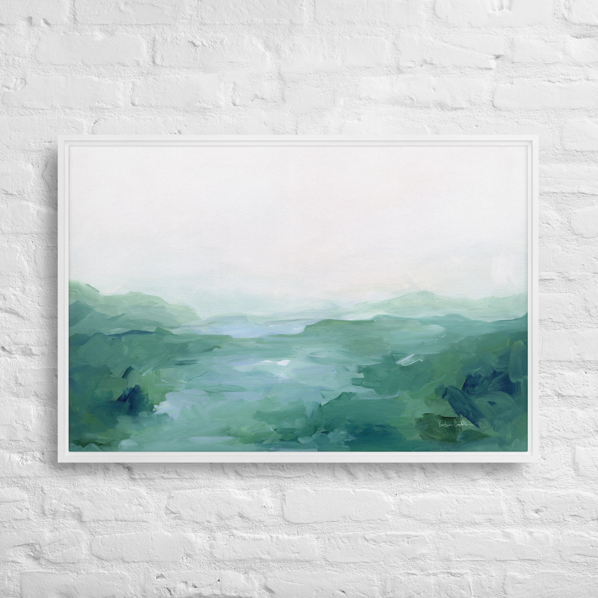 Quiet Place - Horizontal Contemporary Landscape Painting - Framed Canvas Print by Kendra Castillo