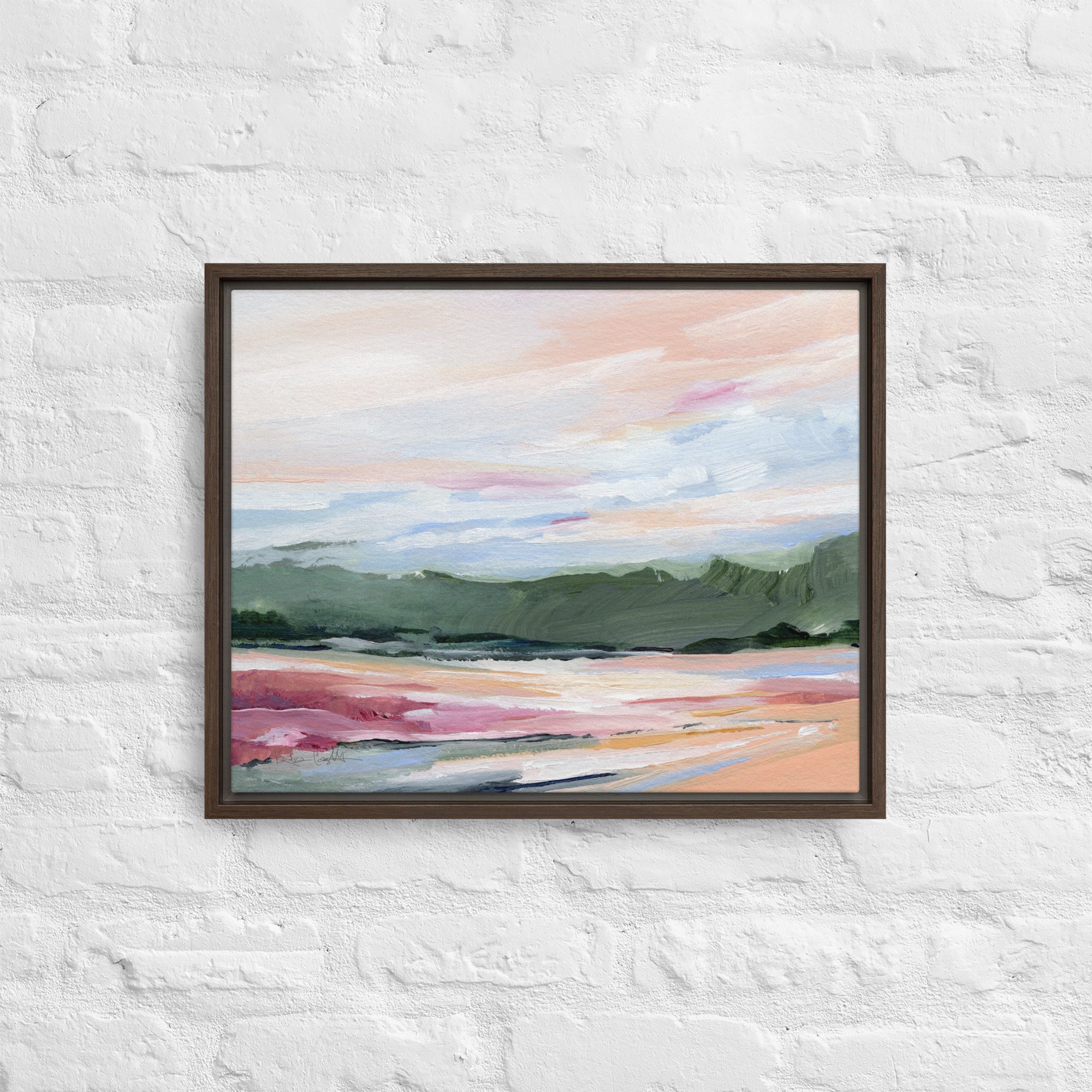 Colorful Abstract Landscape Painting - "Summer Skies," Framed Canvas Print by Kendra Castillo