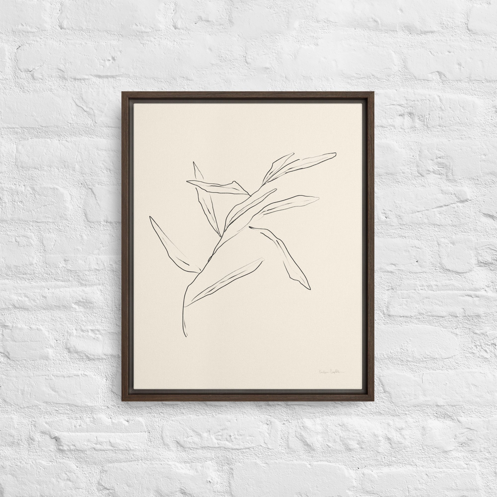 Framed Canvas Print - "Minimalist Leaf no.2" a vertical contemporary artwork by Kendra Castillo