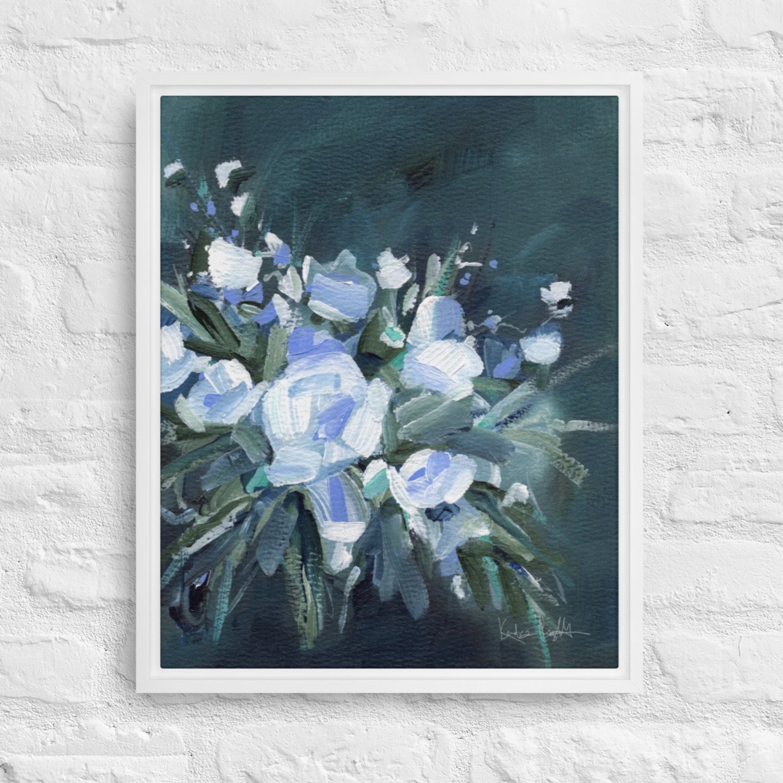 Moody Abstract Floral Painting - Framed Canvas Print by Kendra Castillo
