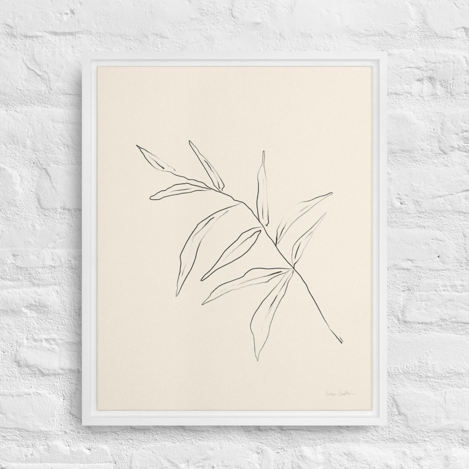 Framed Canvas Print - "Minimalist Leaf no.1" a vertical contemporary artwork by Kendra Castillo
