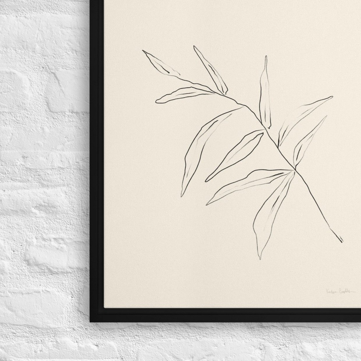 Framed Canvas Print - "Minimalist Leaf no.1" a vertical contemporary artwork by Kendra Castillo