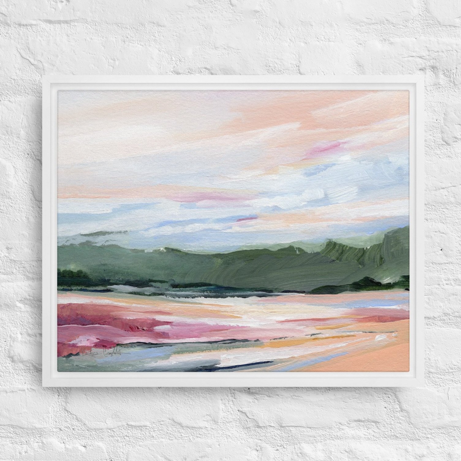 Colorful Abstract Landscape Painting - "Summer Skies," Framed Canvas Print by Kendra Castillo