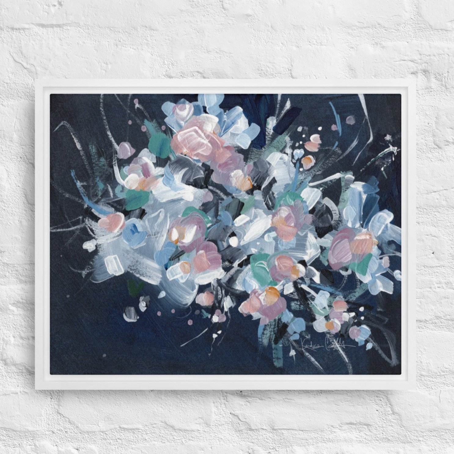 Framed Canvas Print - Winter Blooms no.2" an abstract flower painting by Kendra Castillo