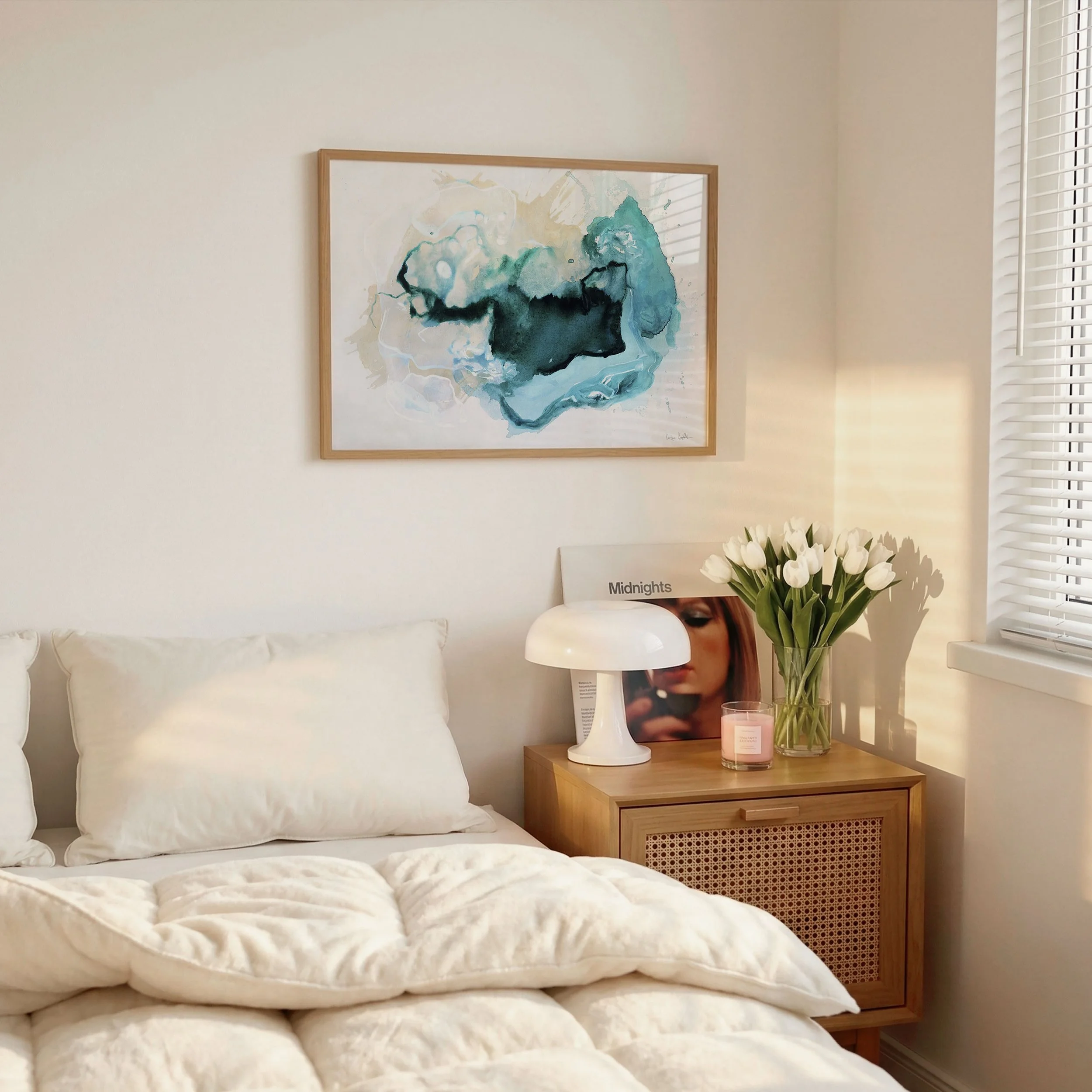 Nature-inspired wall art for a peaceful bedroom interior