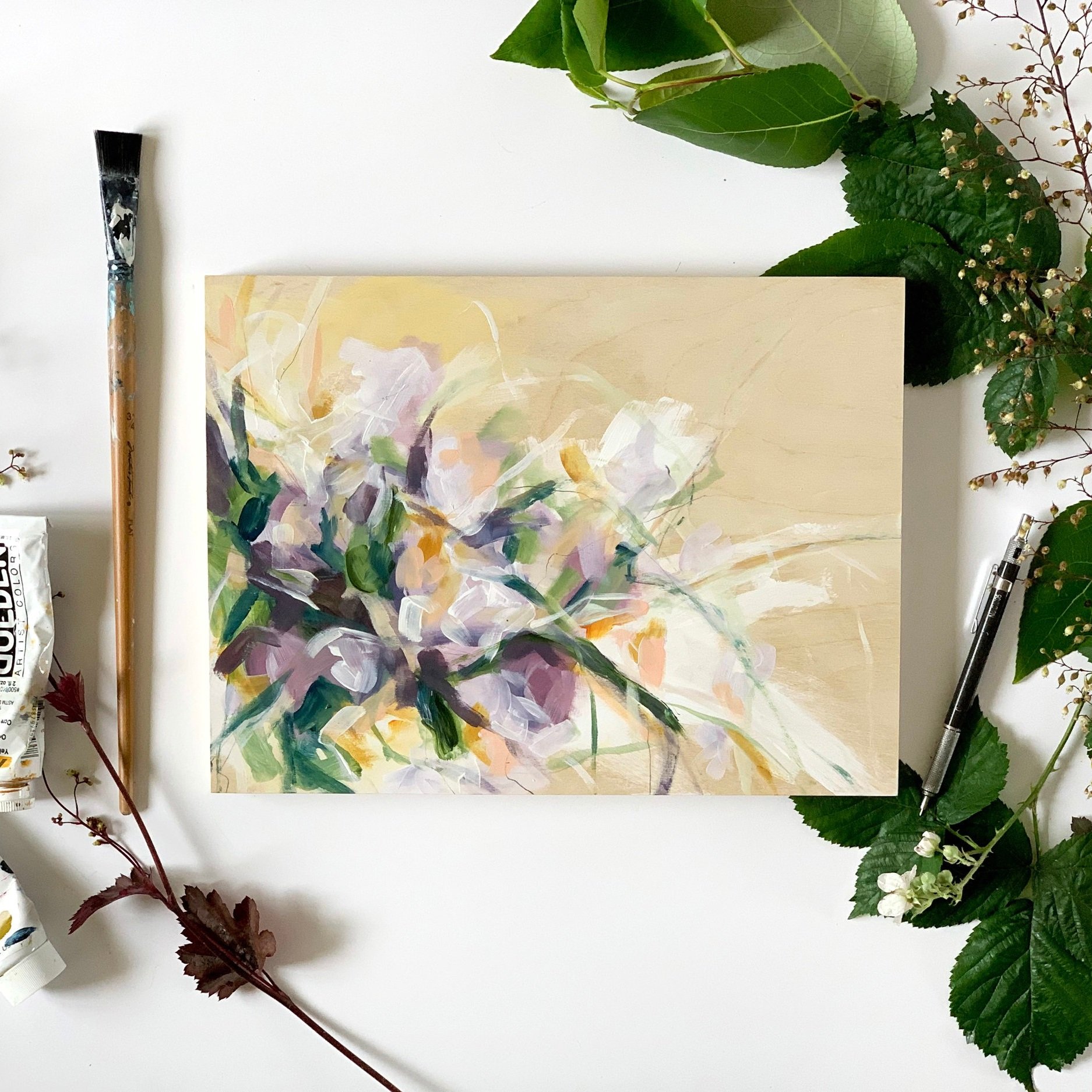Violet Delight- 8x10 inches, an original nature inspired painting by Kendra Castillo #interiordesign #inteiorart #mixedmedia #paintingonpanel