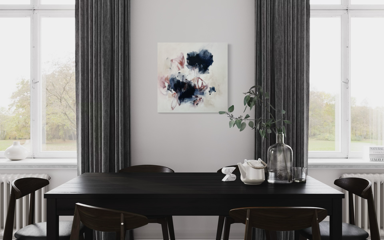Hearts Intertwined original canvas artwork by Kendra Castillo, a Bellingham WA artist creating soft abstract paintings for intentional homes.