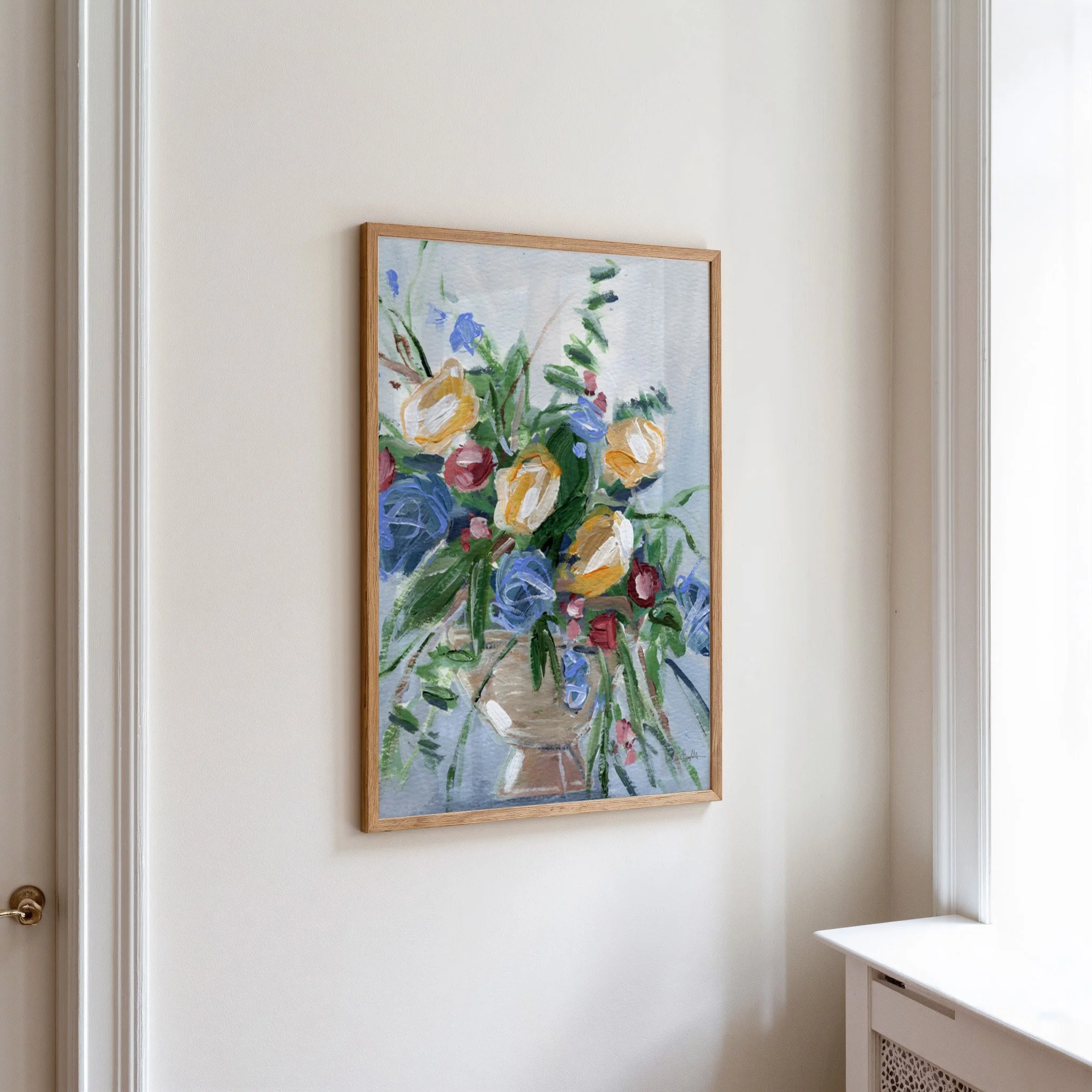 Colorful botanical wall art print with loose brushwork and bright florals, contemporary home decor. Artwork by Kendra Castillo in Bellingham WA