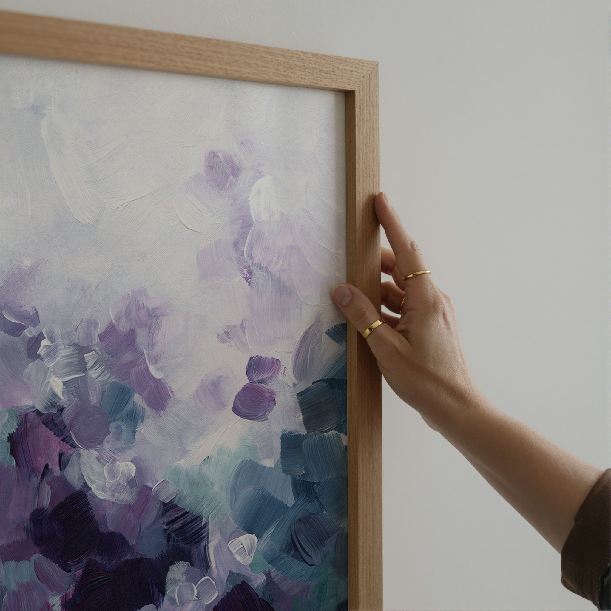 Playful Wonder - contemporary vertical abstract art print with purple accents. Art by Kendra Castillo