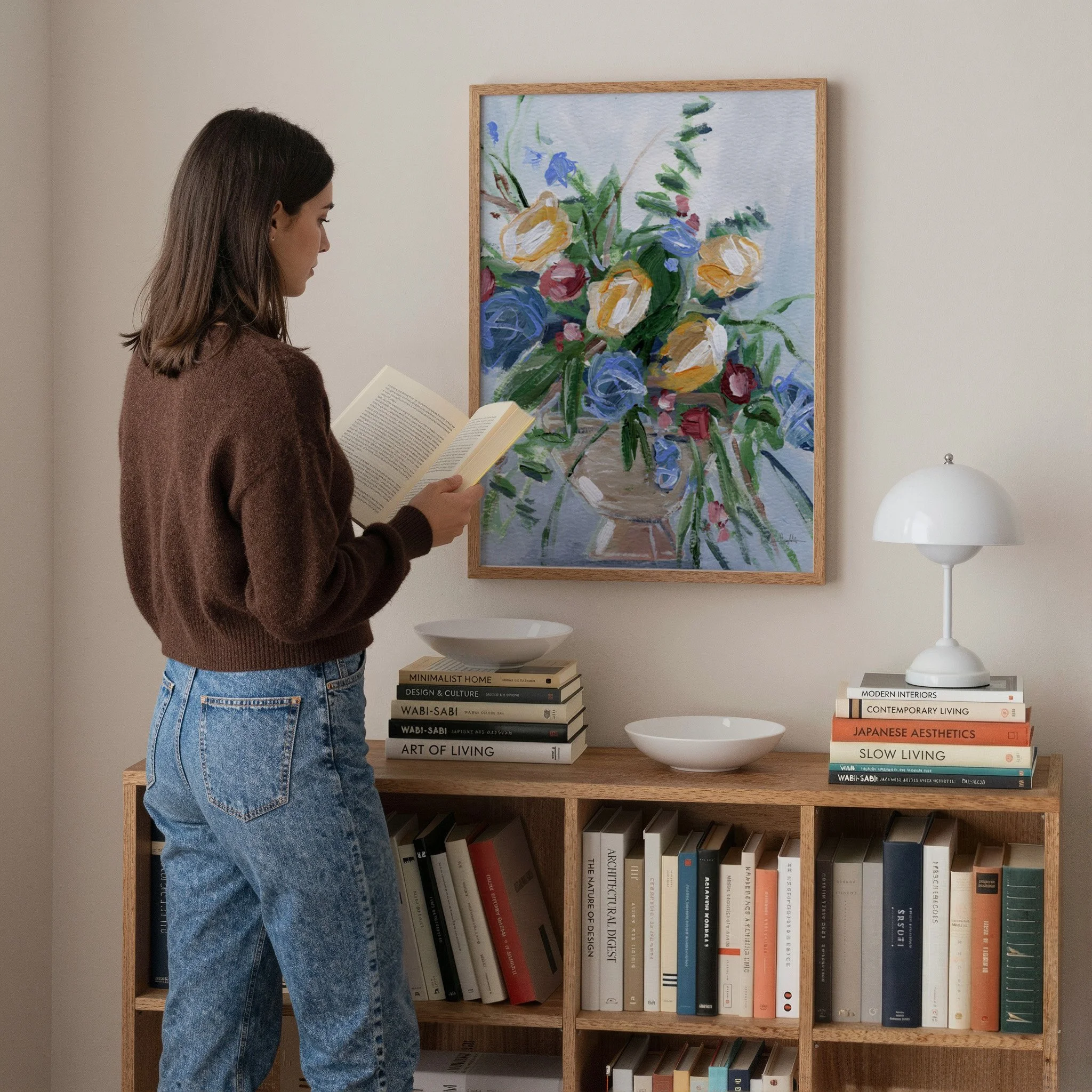 Colorful botanical wall art print with loose brushwork and bright florals, contemporary home decor. Artwork by Kendra Castillo in Bellingham WA