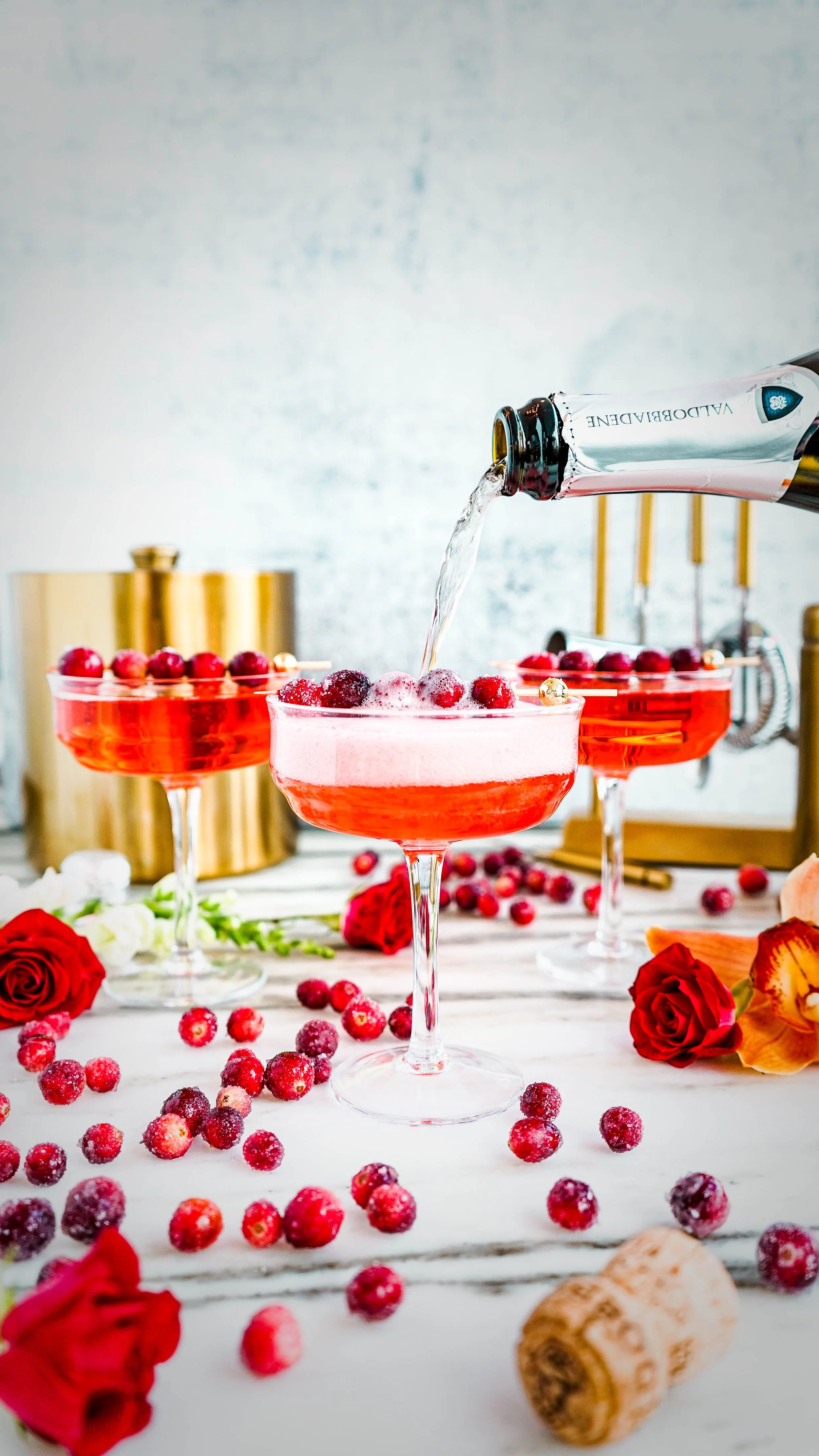 Prosecco with Spiced Cranberry Shrub and Sugared Cranberries