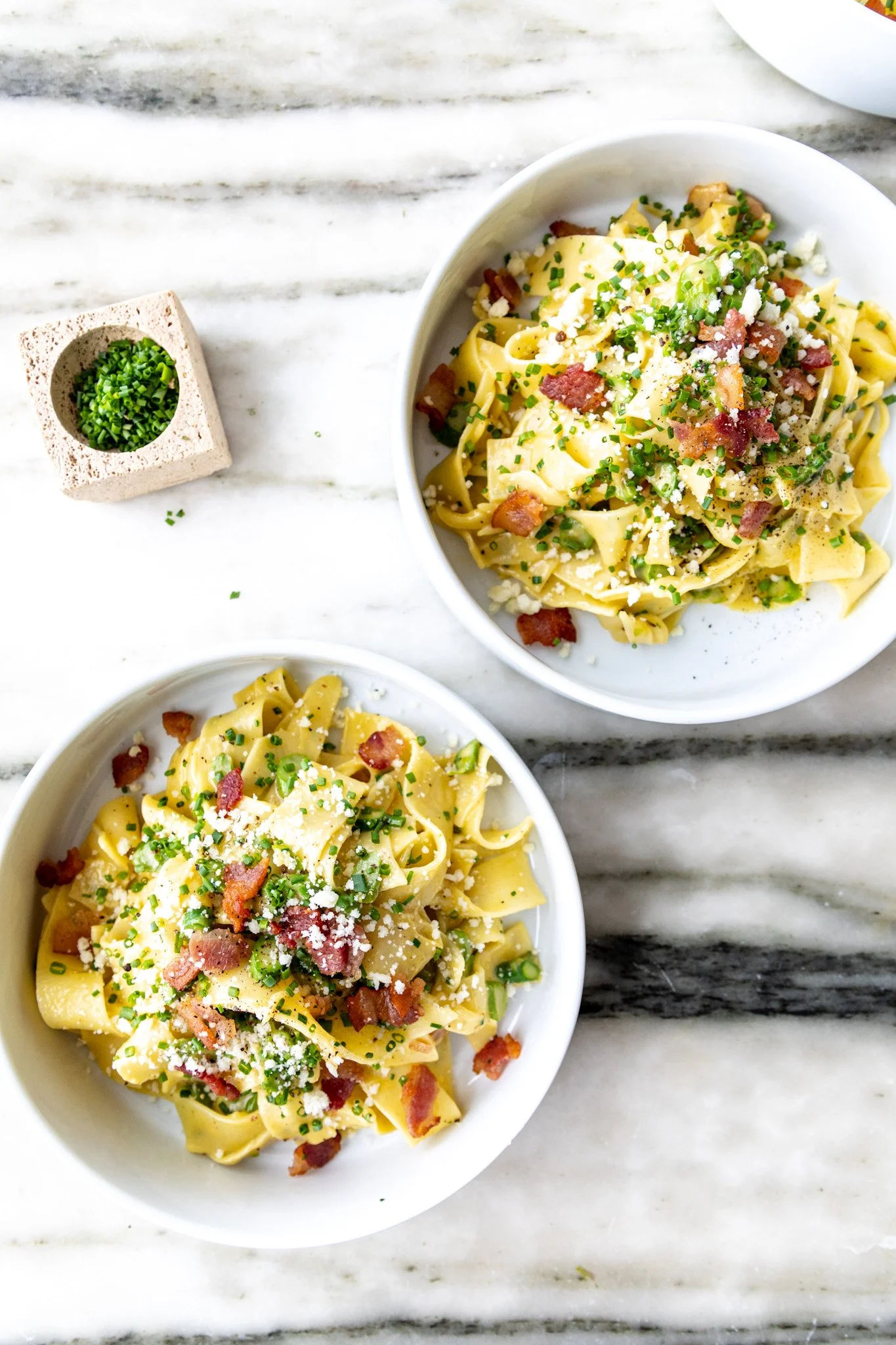 Pappardelle 'Carbonara' with Asparagus and Herbs