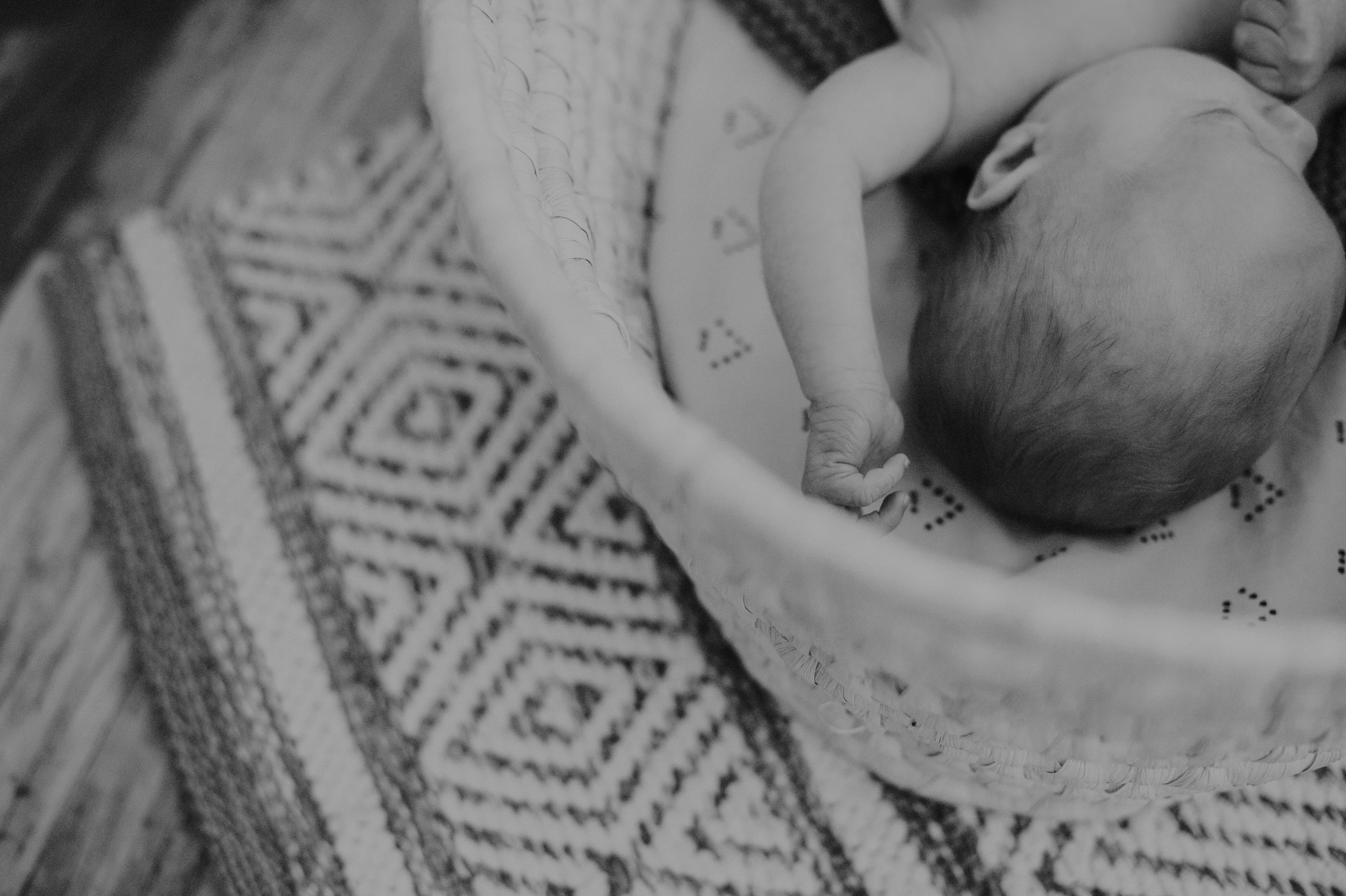 Baby boy lying in Moses basket 