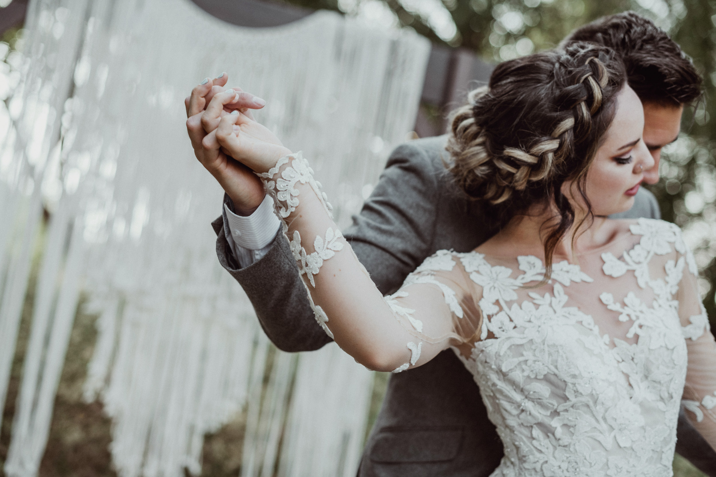Boho bridal braid lace dress