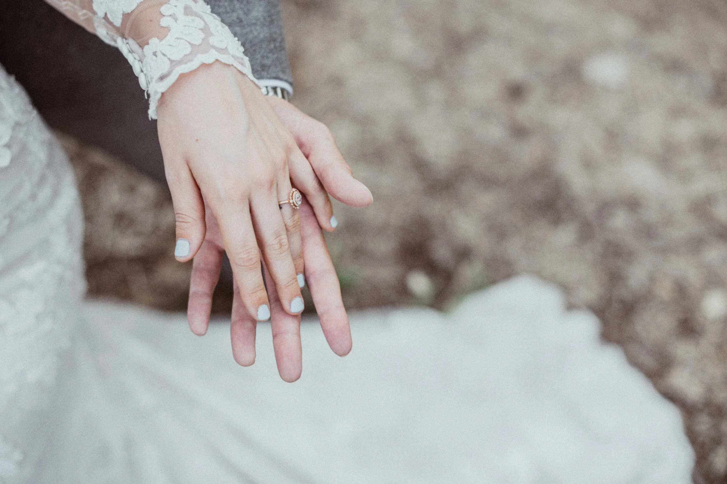 Rose gold wedding ring lace dress