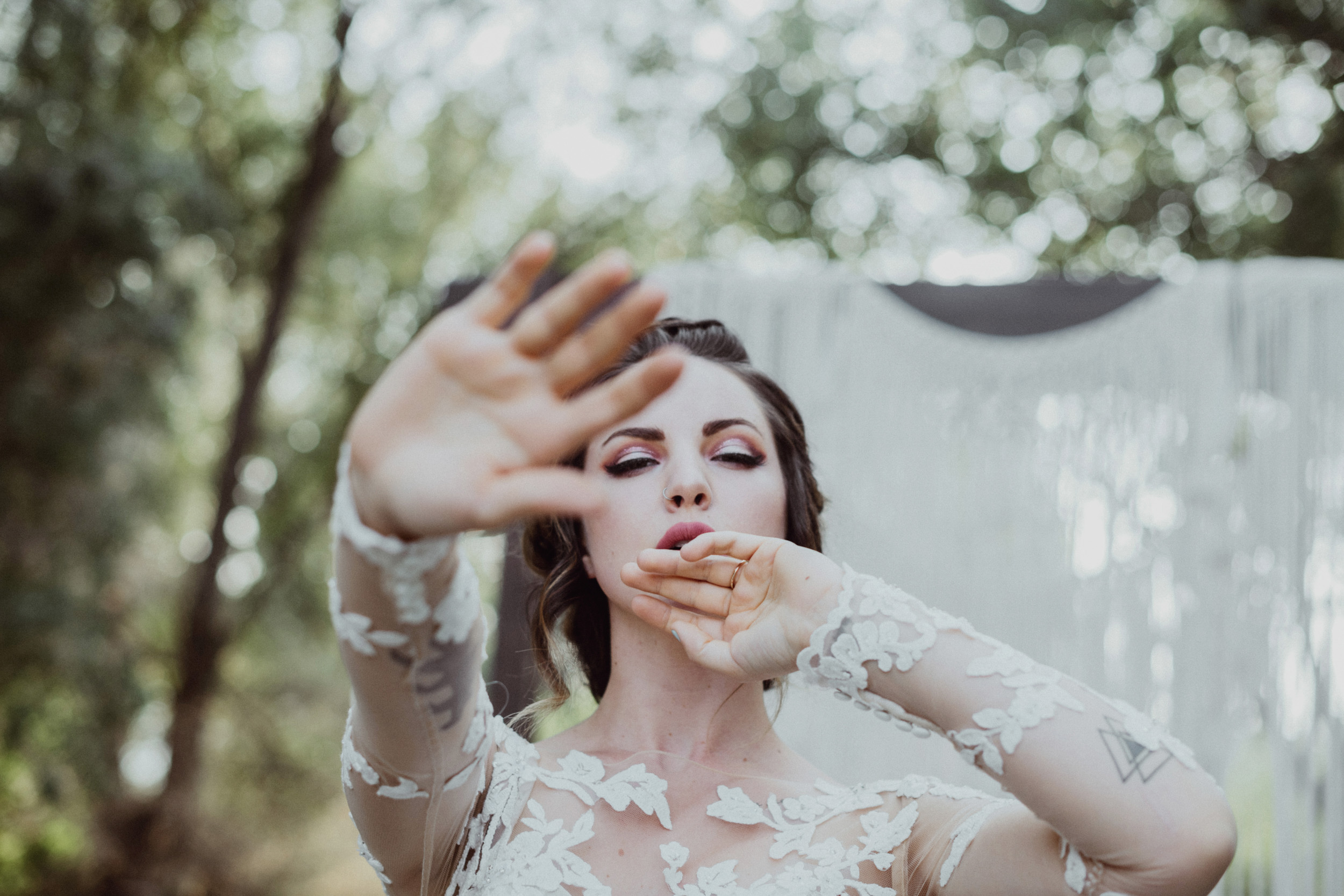 bride in lace dress loch lomond pond