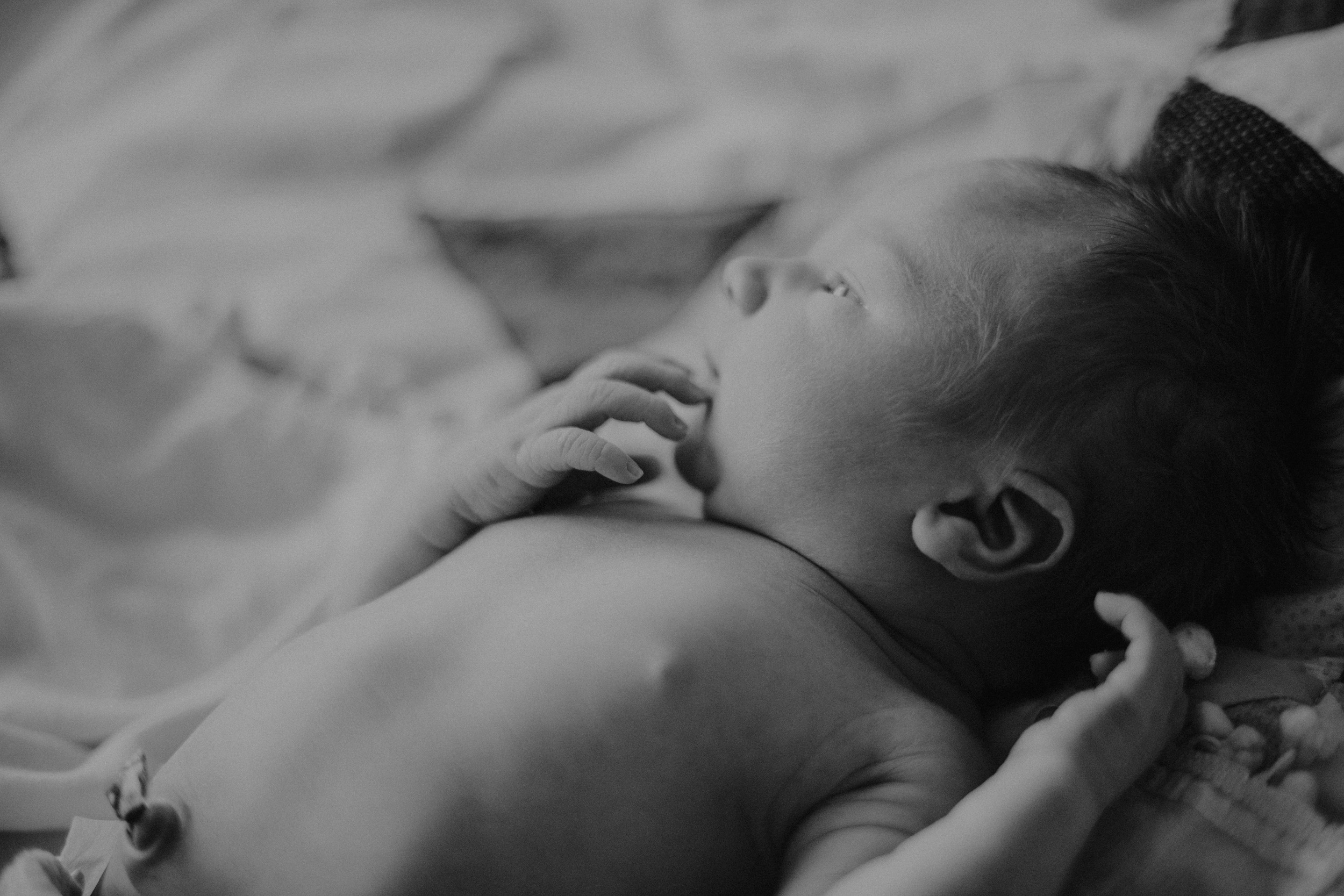 newborn baby boy close up black and white
