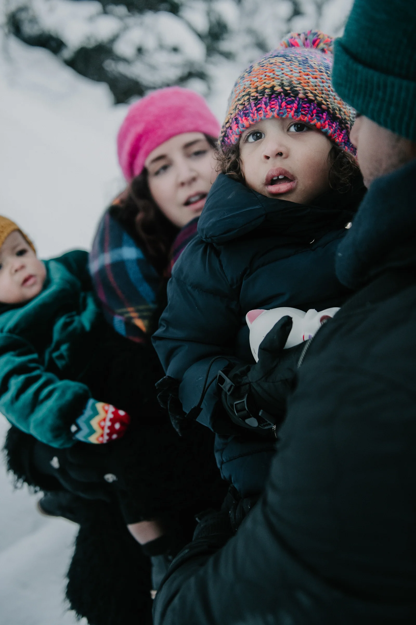 Family photo in snowy mountain