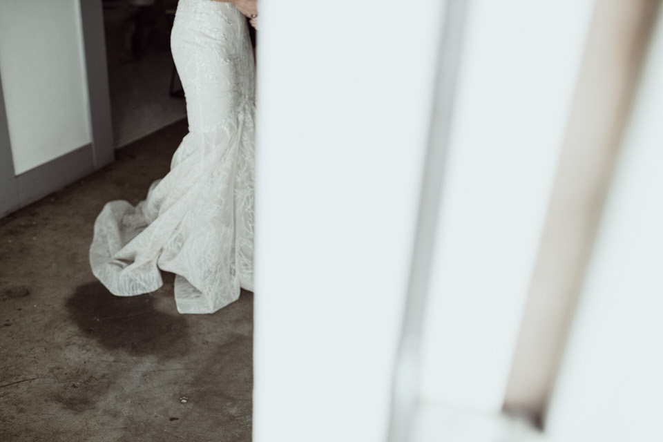 motion blur of bridal gown train