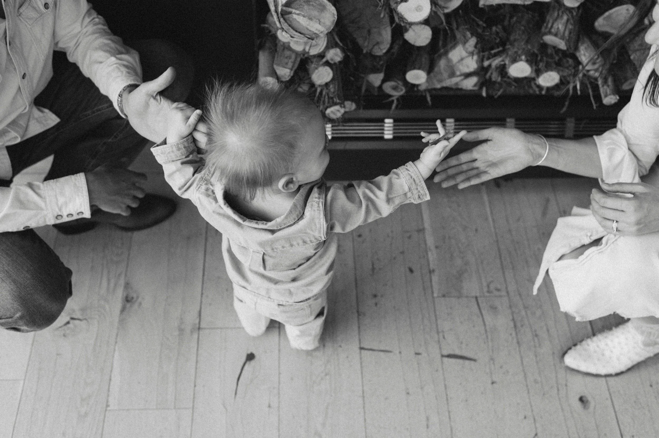 black and white family film photo at the lodge at blue sky park city utah