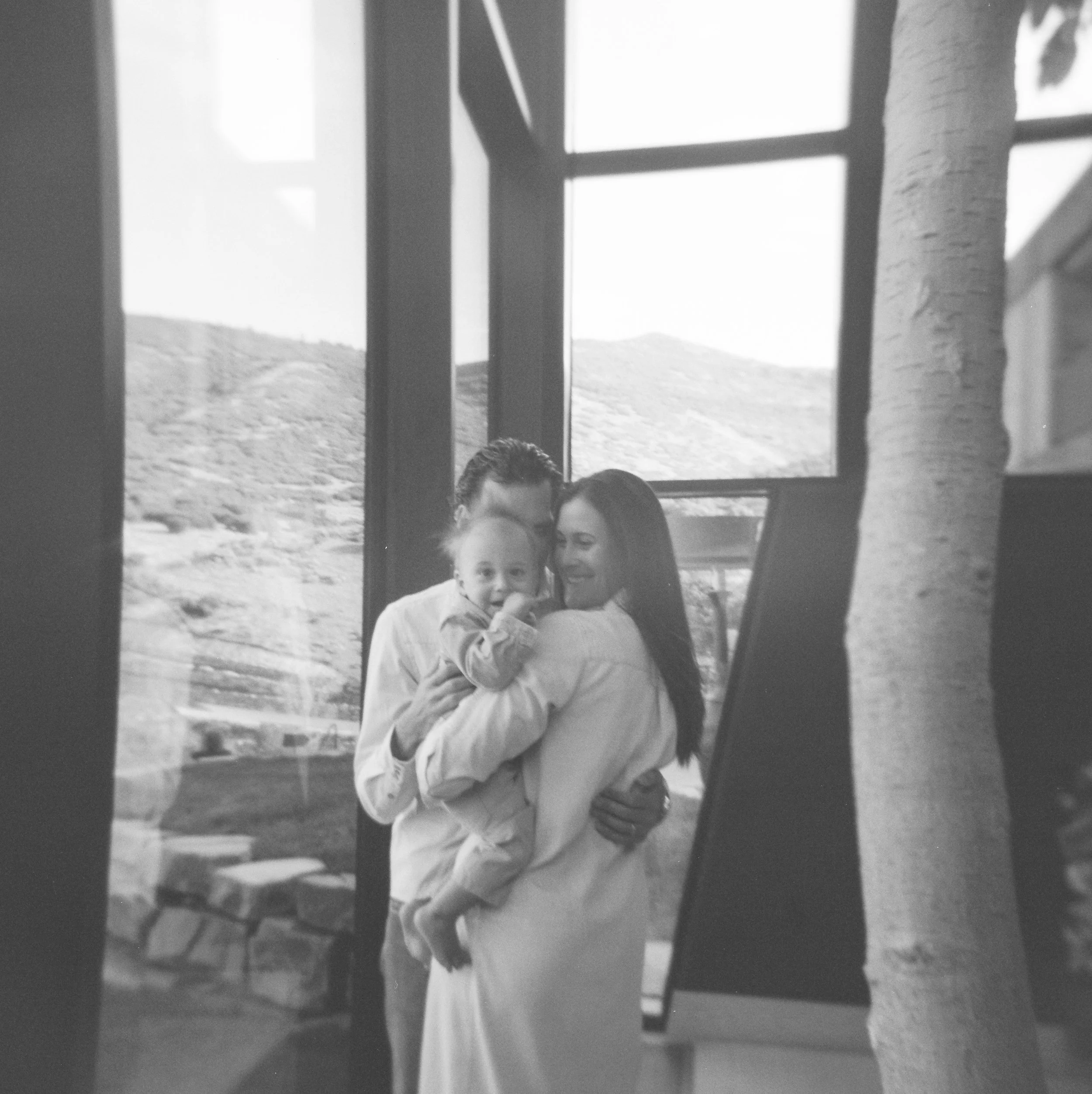 black and white family film photo at the lodge at blue sky park city utah