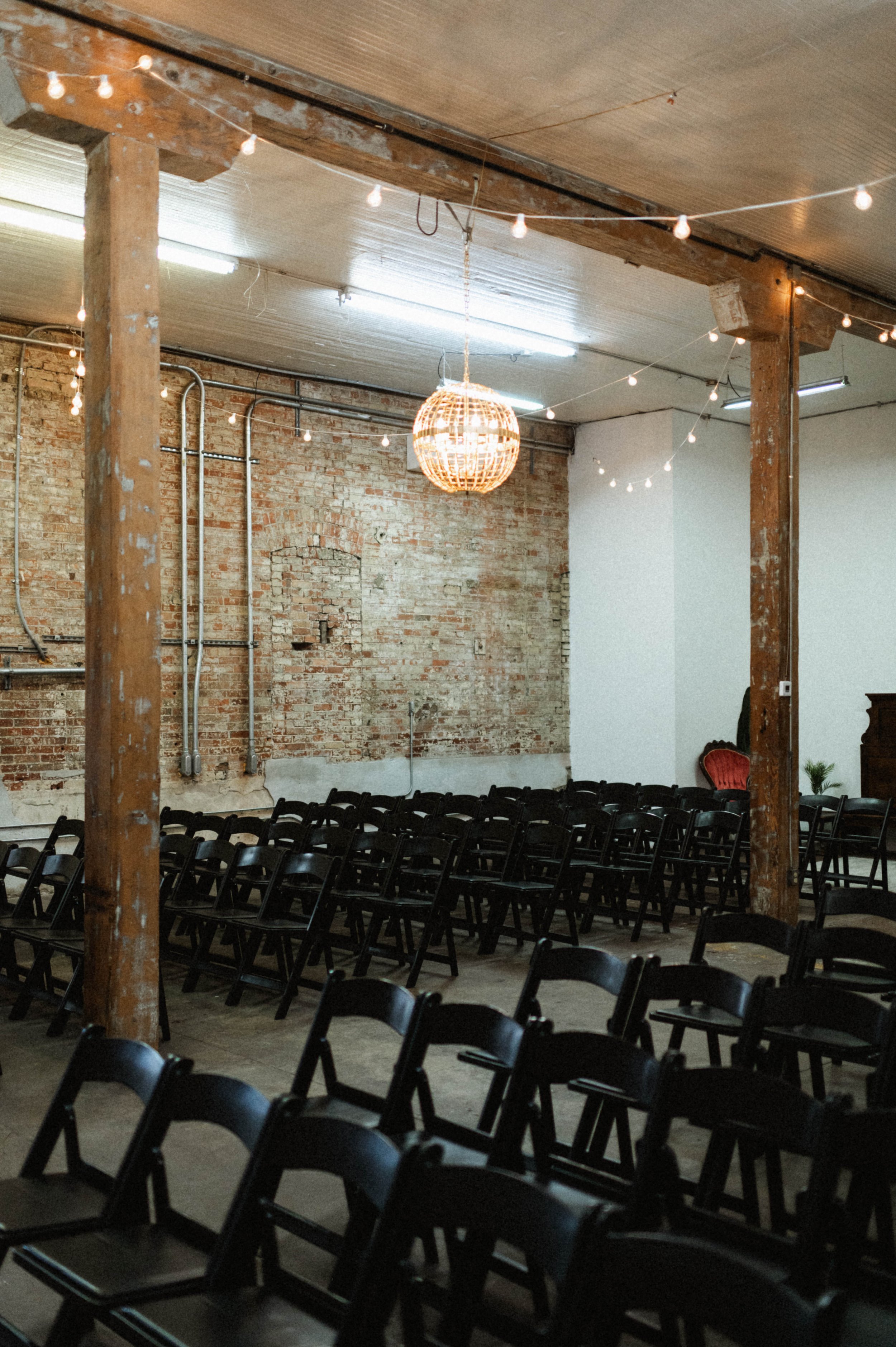 industrial wedding venue downtown salt lake brick walls and wooden beams