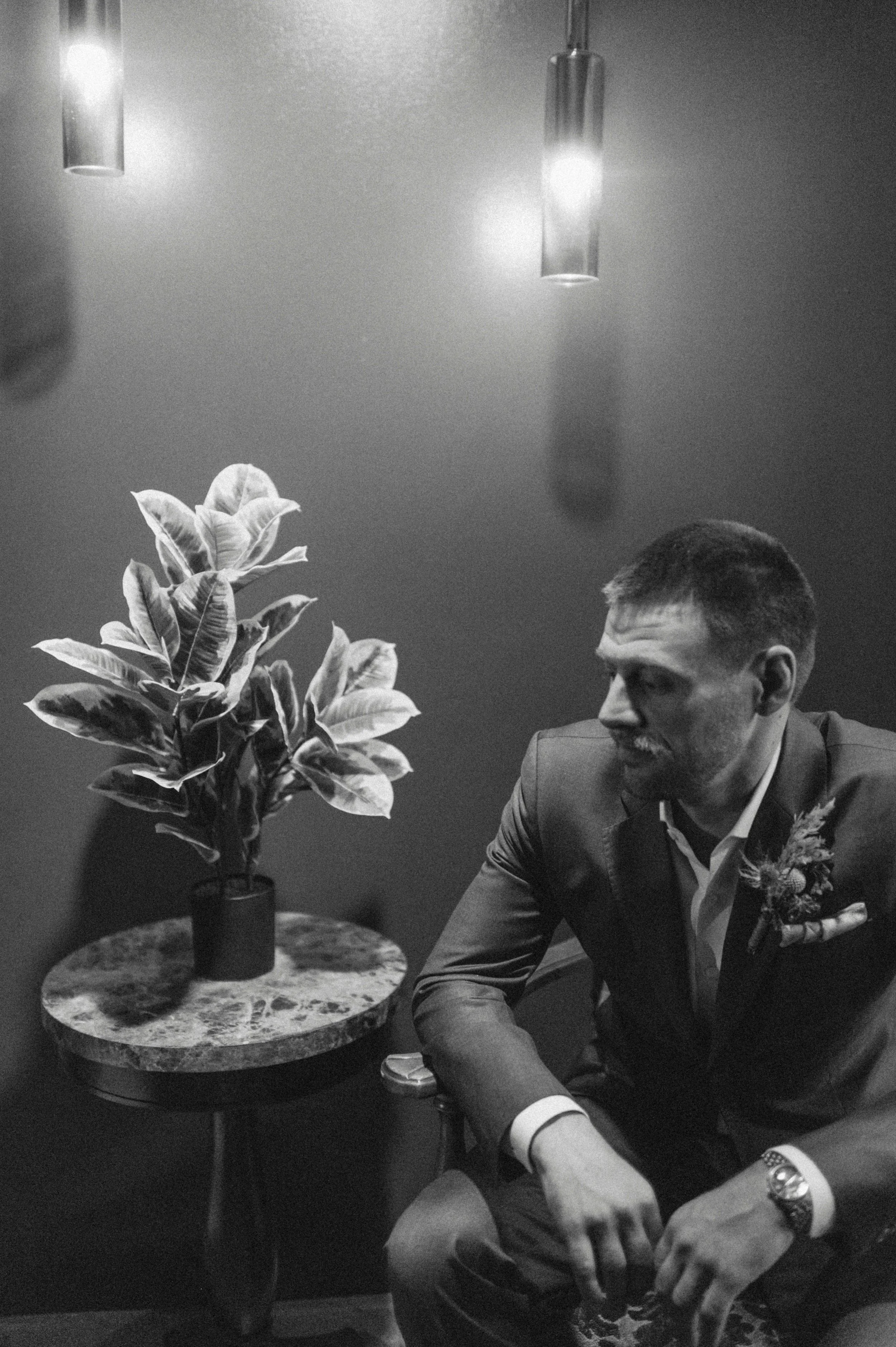 Eclectic groom portrait at Ember Studios wedding photographer venue