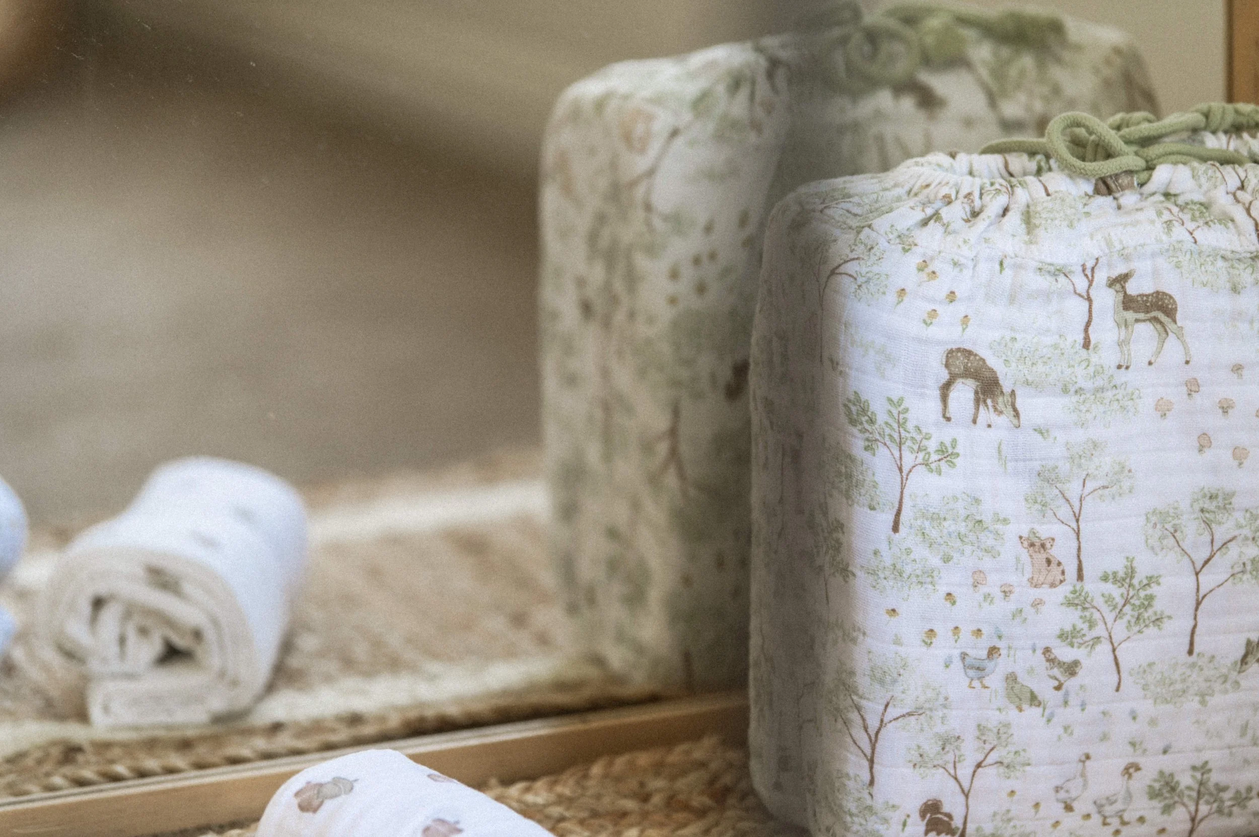 Product photography services detail shot of muslin swaddle packaging design