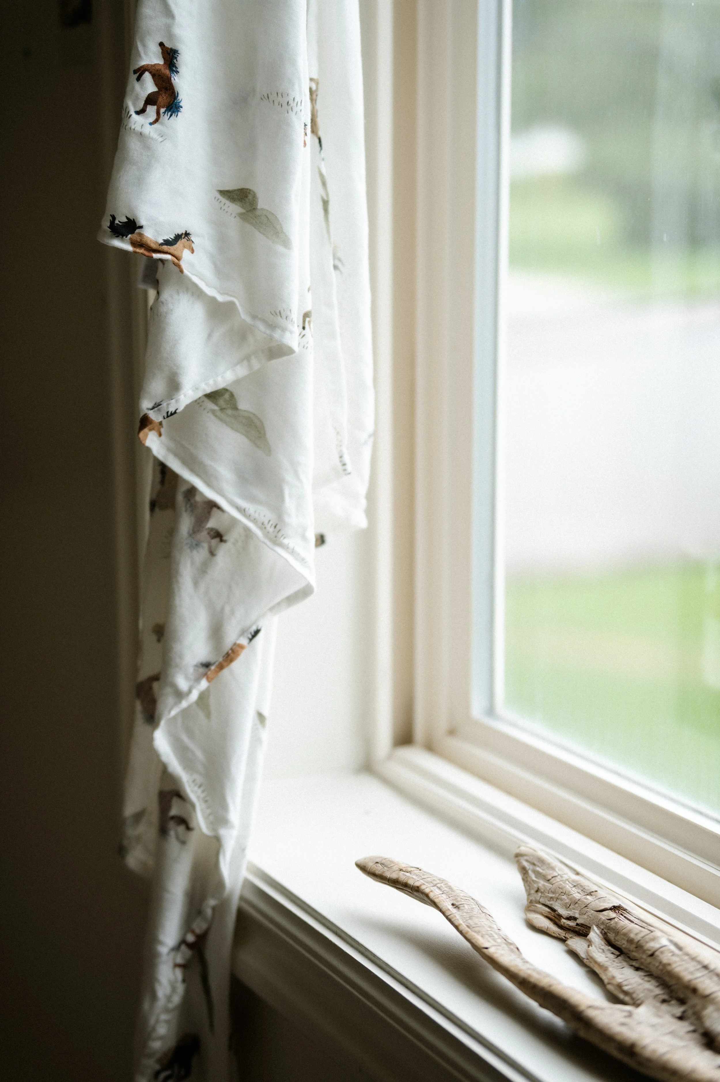 baby blanket brand product commercial photographer blanket in window with wooden branch