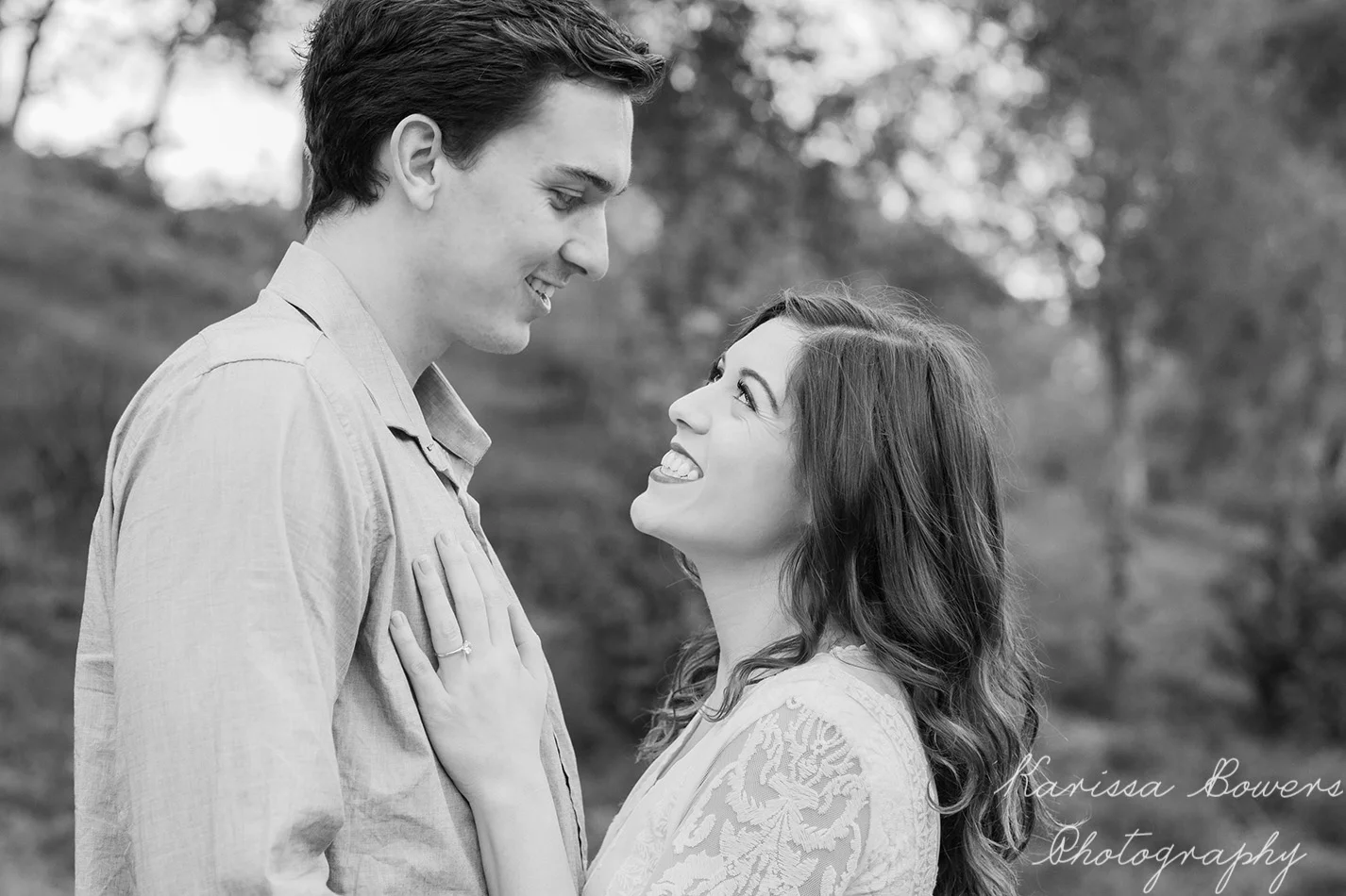 Black and white engagement photo