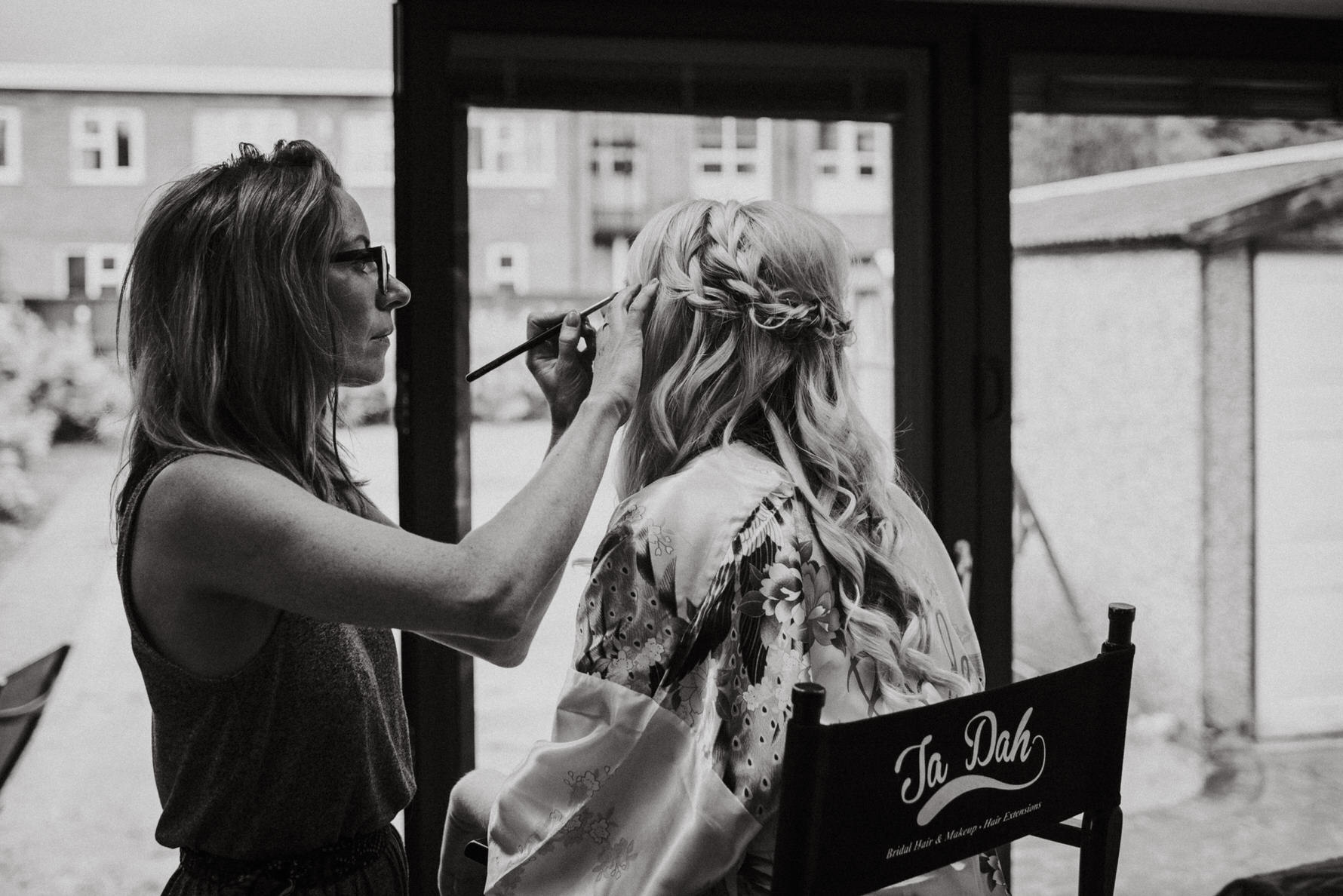 Cheshire Wedding Photojournalism - Bride having her make up done for her wedding