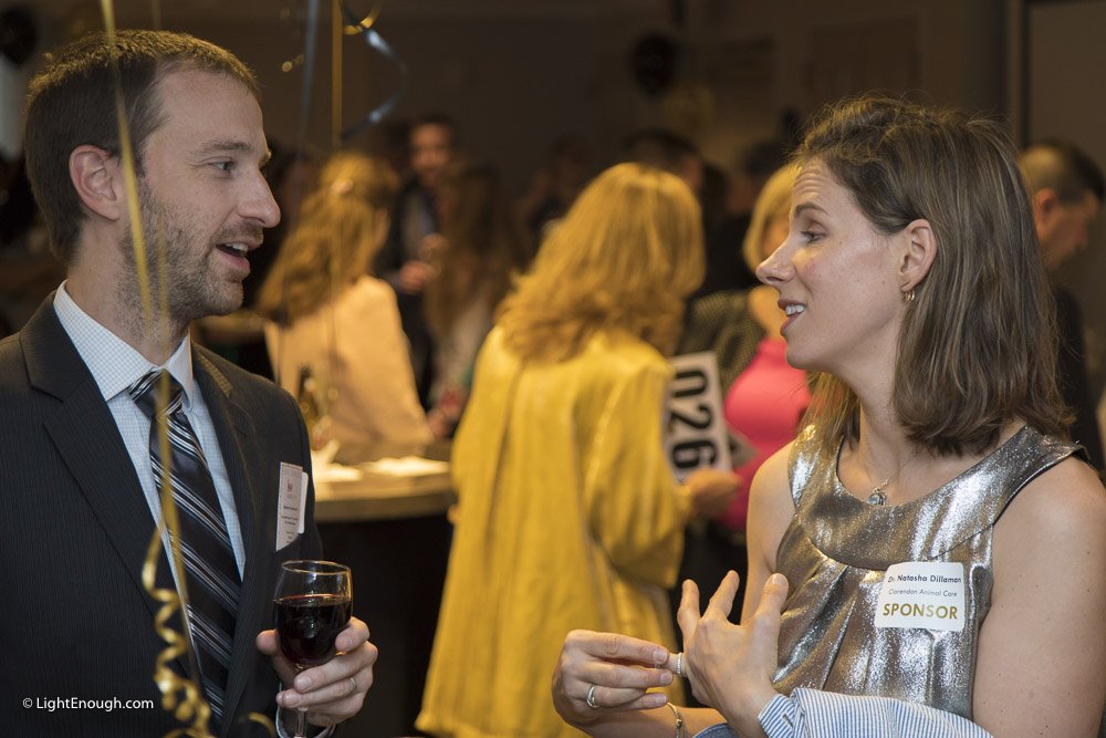  B2I Gala Sponsor Dr. Natasha Dillaman of Clarendon Animal Care chats with a friend at the Bridges to Independence Black & Gold Gala May 19, 2017. Photos by John St Hilaire of LightEnough.com 