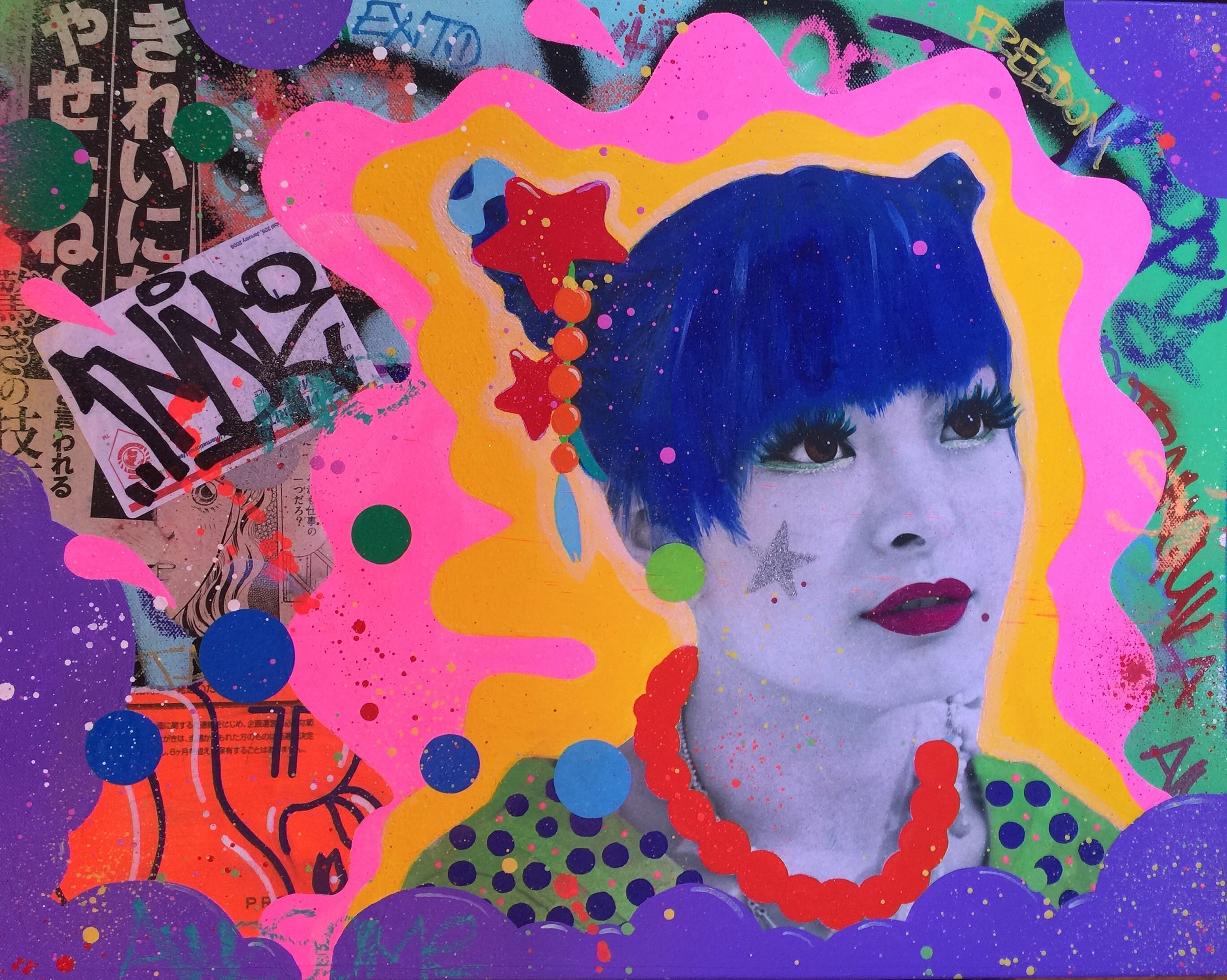 "Todo Bien (Everything Good)", mixed media on cotton, 20 x 16 inches, 2016. 