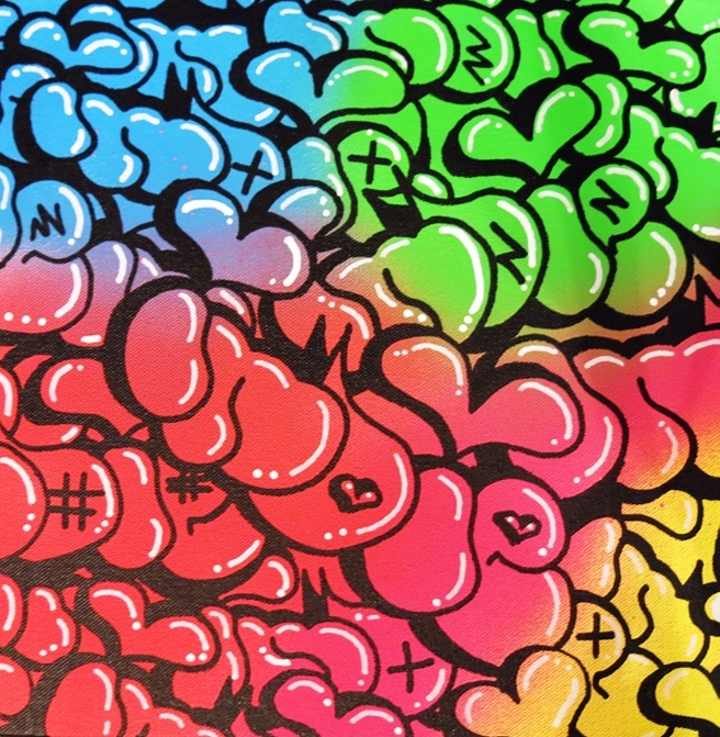 NEON RAINBOW BUBBLES (Series 5) , 12 x 12 inches, enamel on stretched cotton, 2015. 