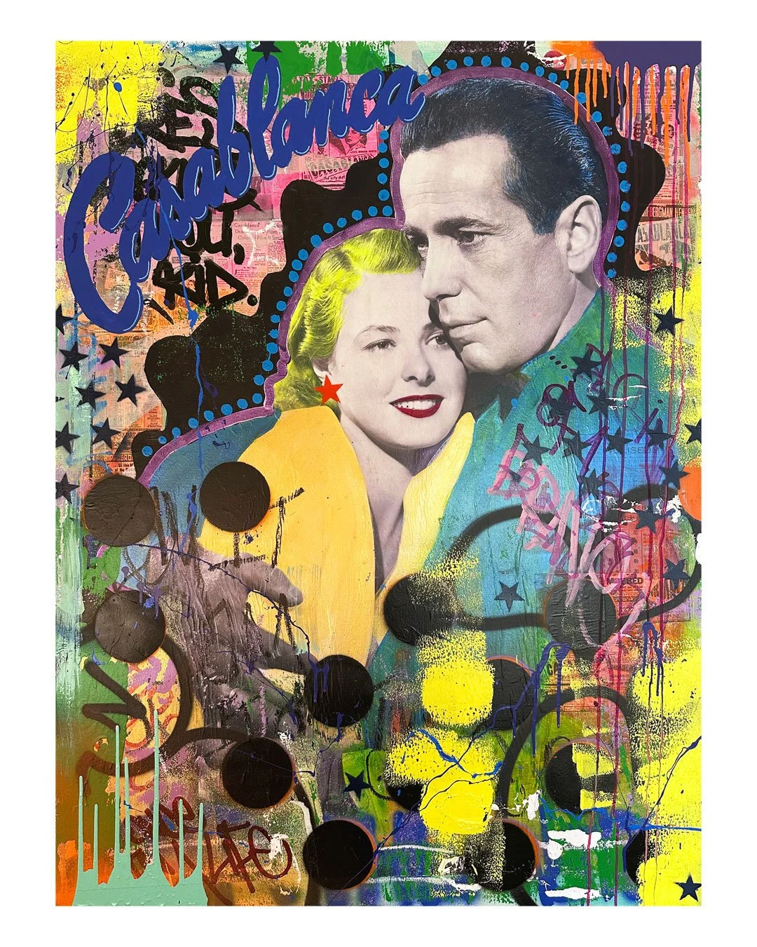 ❤️ Finished painting commission ! &quot;Here's looking at you, kid.&quot; starring Ingrid Bergman &amp; Humphrey Bogart 36x48 inches, mixed media on canvas, 2024. Thanks so much @steelfistvelvetglove ! 🥰

#indie184 #dowhatyoulove #painting #art #col