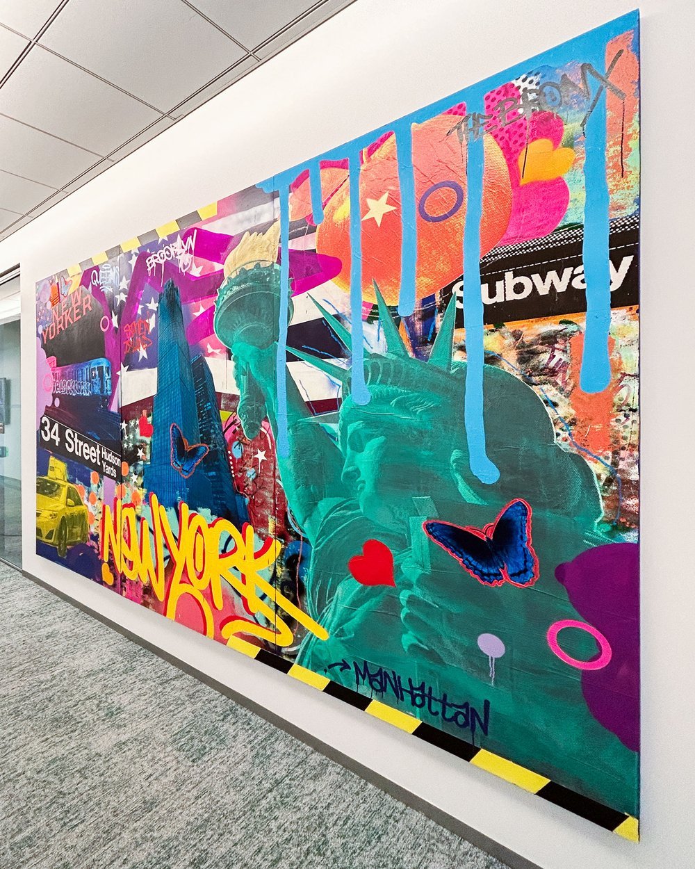 Commission painting for private client @ Hudson Yards, NYC. &quot;Concrete Jungle&quot;, 8 ft x 12 ft (triptych), mixed media on wood, 2023. Thank you @artrepreneur_og ❤️

&lsquo;In &ldquo;Concrete Jungle&rdquo;, I strive to capture the very essence 