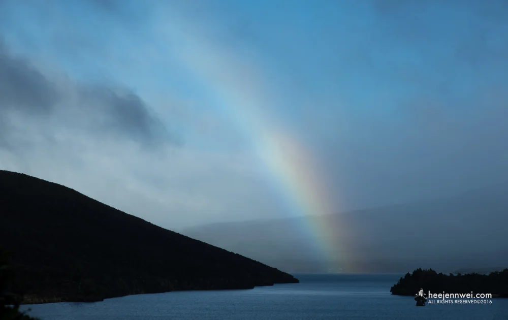 The end of Rainbow at the Lake Rotoaira. 
