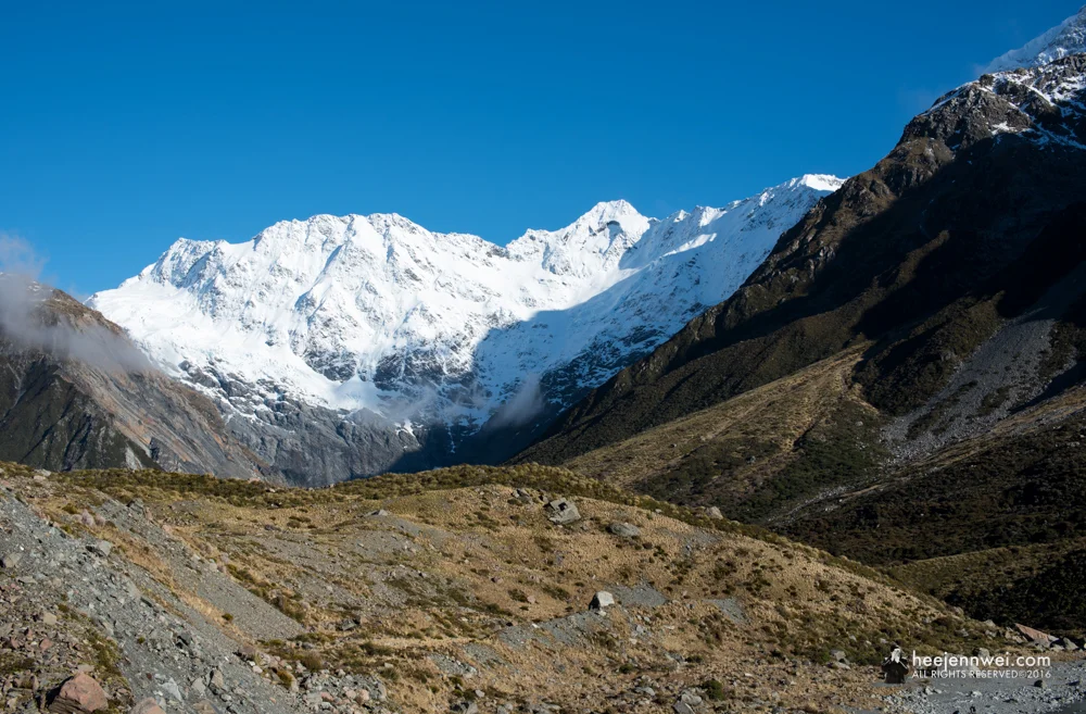 Snow-capped Mountains surrounding Hooker Lake. 