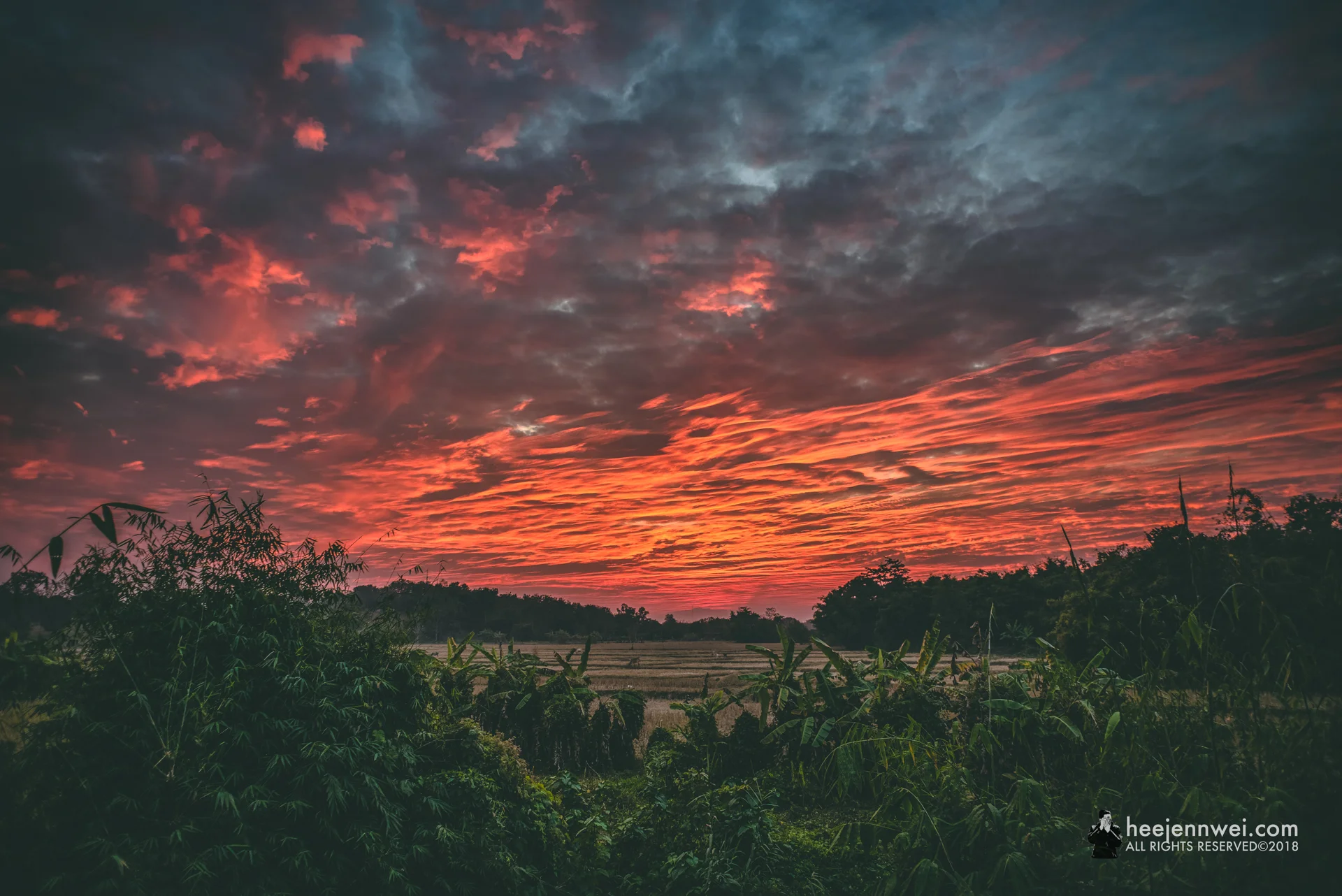 Fiery sunset view from our loft. 