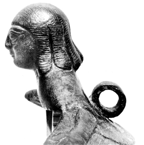  Figure 2: Glencairn siren cauldron attachment, left profile. Photograph from David Gilman Romano and Irene Bald Romano,&nbsp; Catalogue of the Classical Collections of the Glencairn Museum &nbsp;(Bryn Athyn, 1999) 