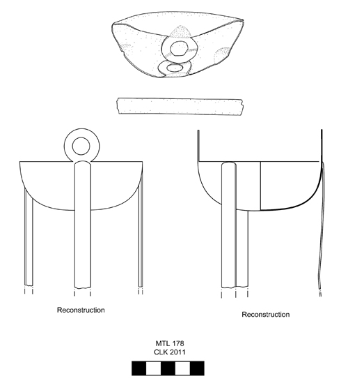 Figure 12b: Miniature tripod cauldron from the Sanctuary of Zeus, Mt. Lykaion. MTL 178. Photograph courtesy of the Mt. Lykaion Excavation and Survey Project and David Gilman Romano, University of Arizona. Drawing by Christina Kolb. 