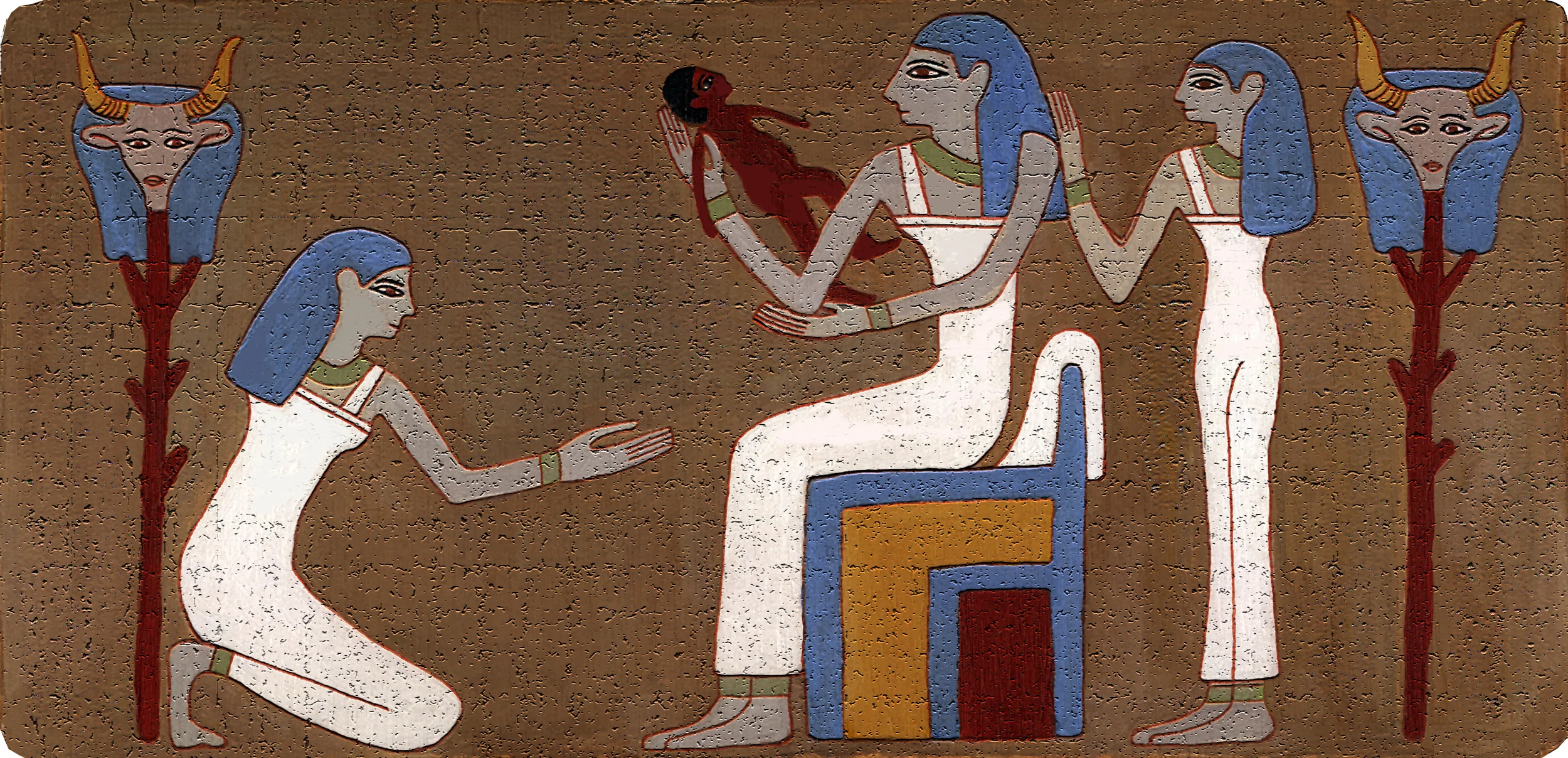 Figure 18: Reconstructed painting of the scene of the mother and newborn baby on the bottom of the brick.