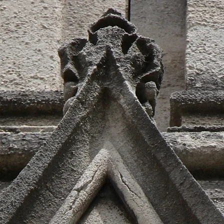 Figure 4: Existing stone on the south wall is showing cracks in the molding, and will need re-carving in the next year or two.