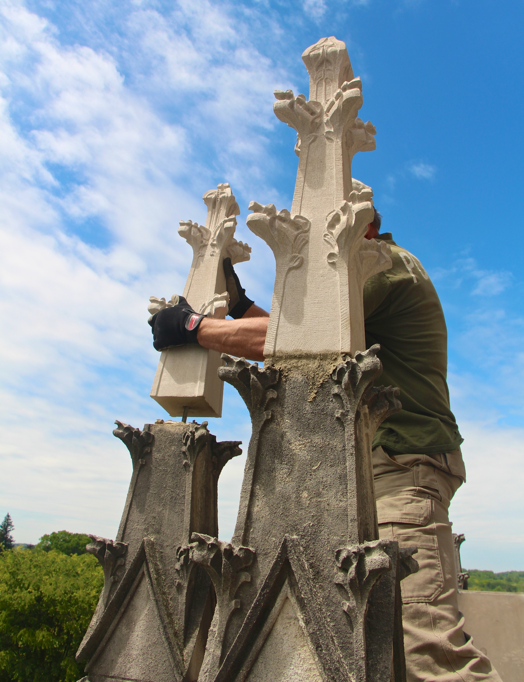 Figure 10: Metal pins at the base of the finials will prevent them from falling off during earthquakes or high winds.
