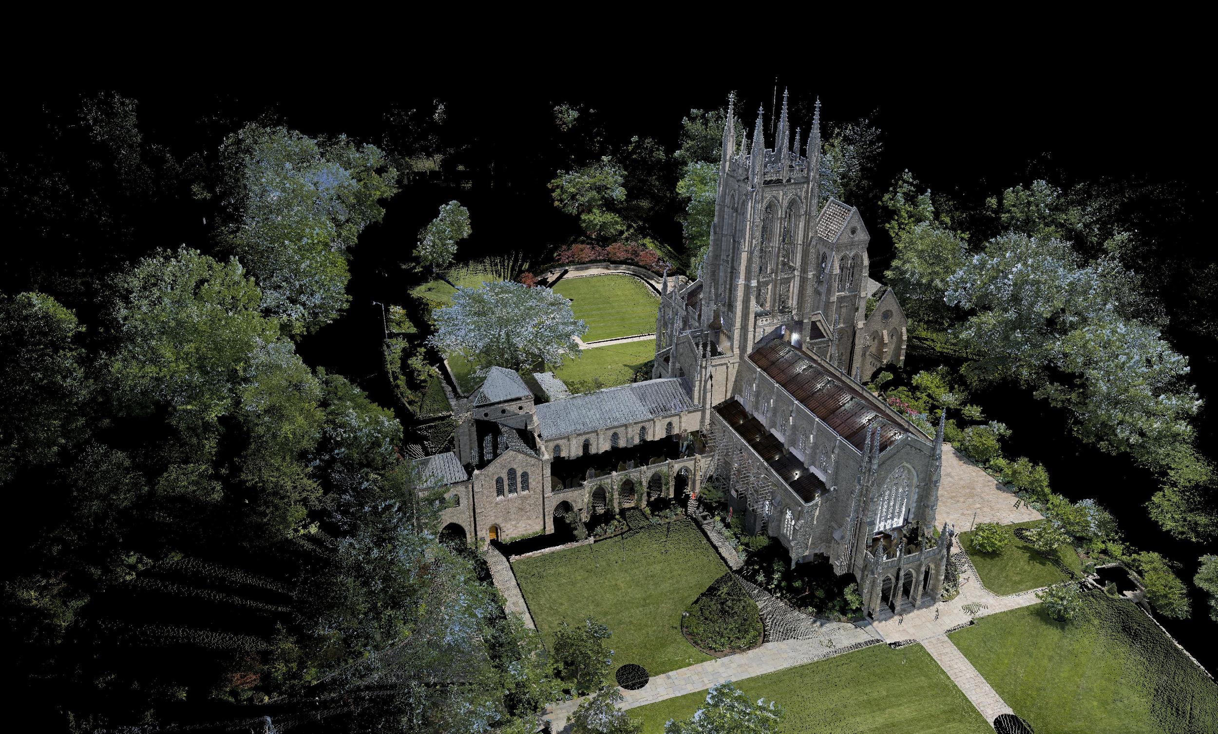Figure 1: Bryn Athyn, Cathedral of the New Jerusalem, laser scan: bird’s eye view.