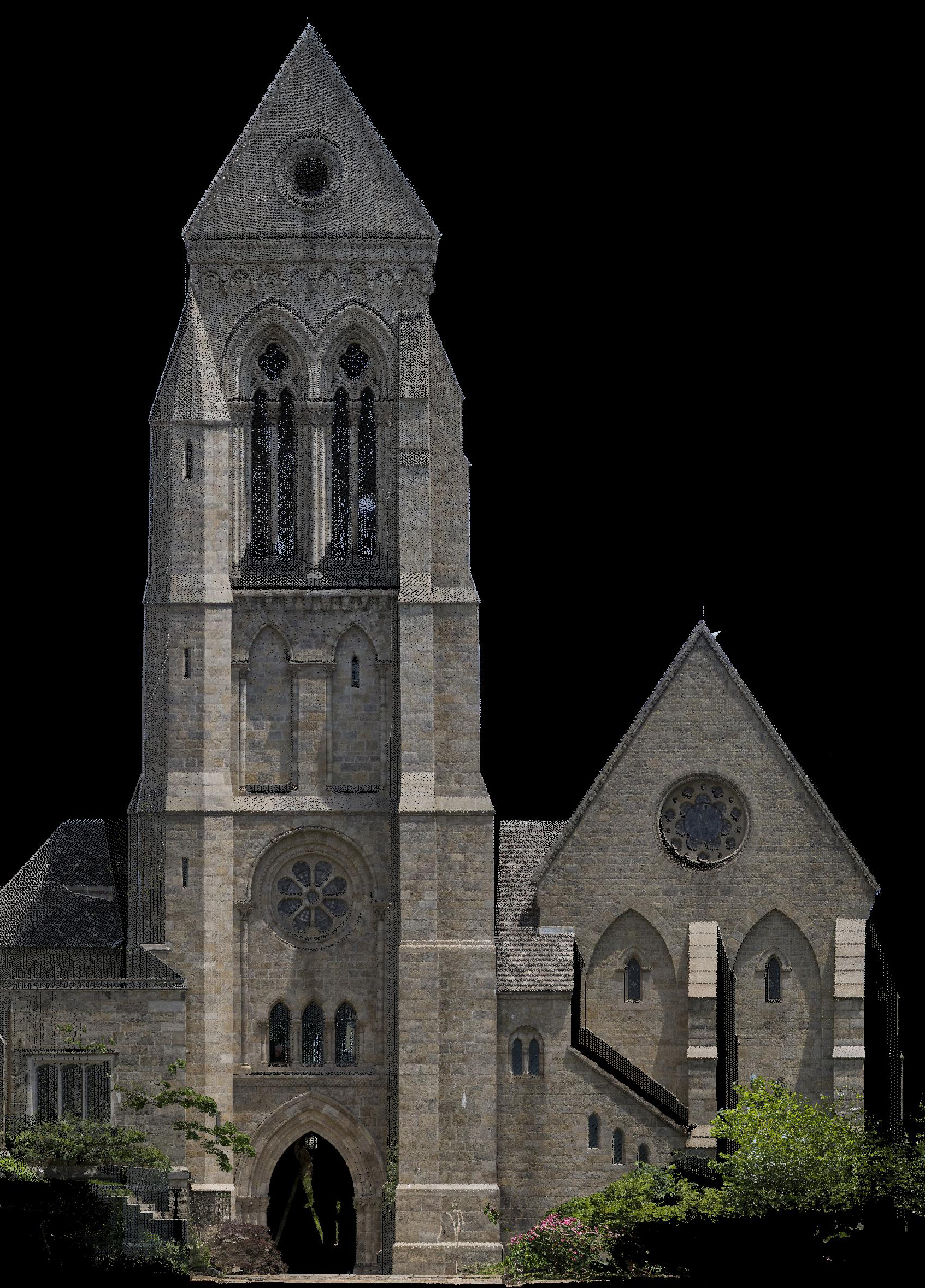 Figure 2: Bryn Athyn, Cathedral of the New Jerusalem, laser scan: Ezekiel Tower, elevation from the west.