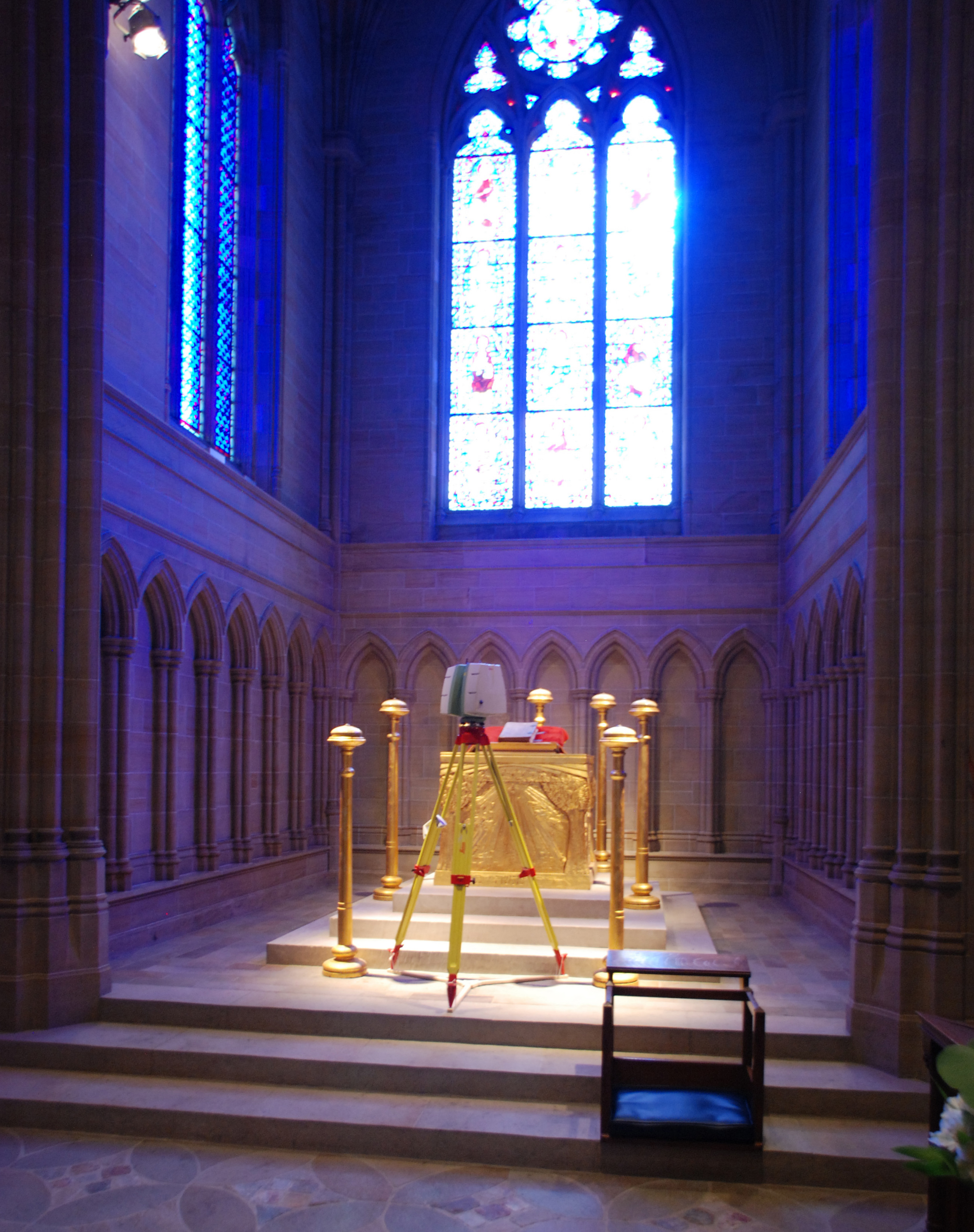 Figure 5: Leica Geosytems C10 laser scanner on the chancel of Bryn Athyn Cathedral.