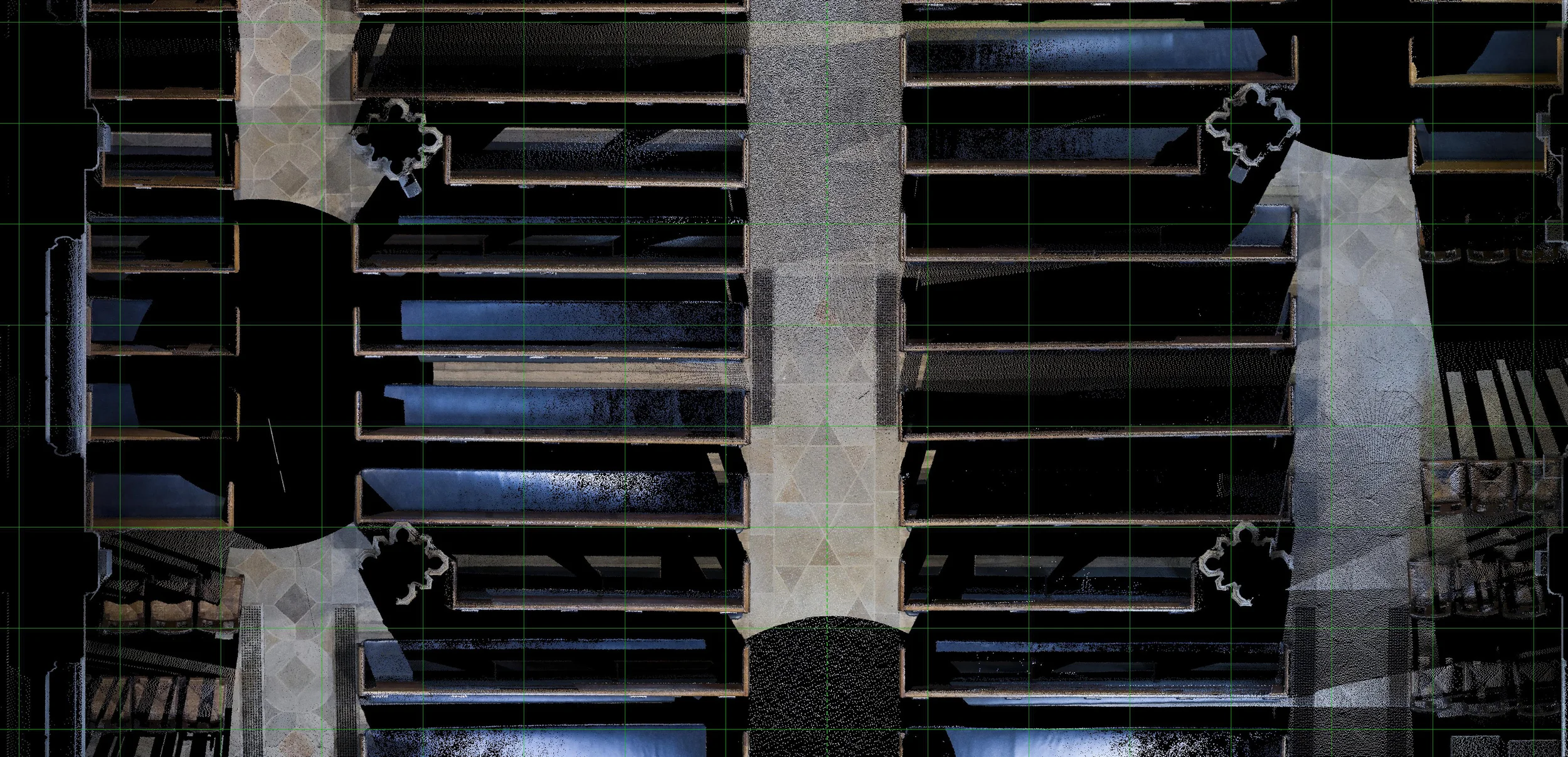 Figure 9: Bryn Athyn, Cathedral of the New Jerusalem, laser scan: plan of the westernmost nave bays.